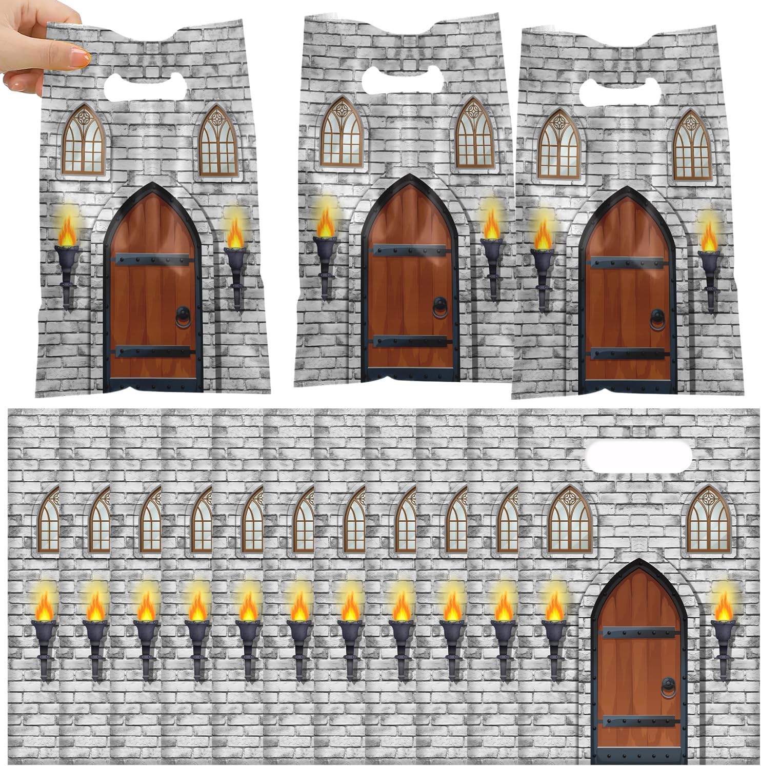 JIUGUOBAO 60 PCS Medieval Castle Party Gift Bags, Medieval Knight Party Favors Bags Waterproof Plastic Goodie Bags for Castle Birthday Party Decorations Supplies Gifts