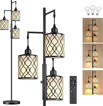 73" Dimmable Floor Lamp with Remote Control, Black