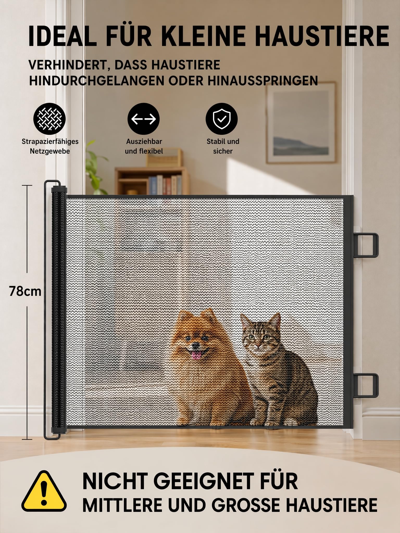 Barrière de Sécurité Chien et Enfant Rétractable Extensible (Noir, Épaisseur 110cm)