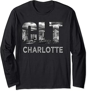 CLT Airport Code City of Charlotte NC Skyline Art Gift Long Sleeve T-Shirt