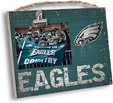 Fan Creations Philadelphia Eagles NFL Wooden Photo Holder with Clip Decorative Team Picture Frame- Versatile for Wall or Tabletop- Holds 4x6 Print- Sport Your Eagles Pride
