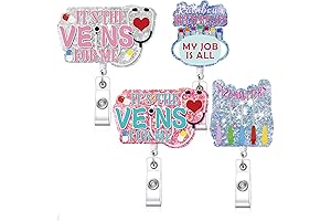 Geyee 4 Pack: Phlebotomist Badge Reel with Clip, Funny Bling Blood Design...