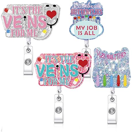 Geyee 4 Pack: Phlebotomist Badge Reel with Clip, Funny Bling Blood Design...