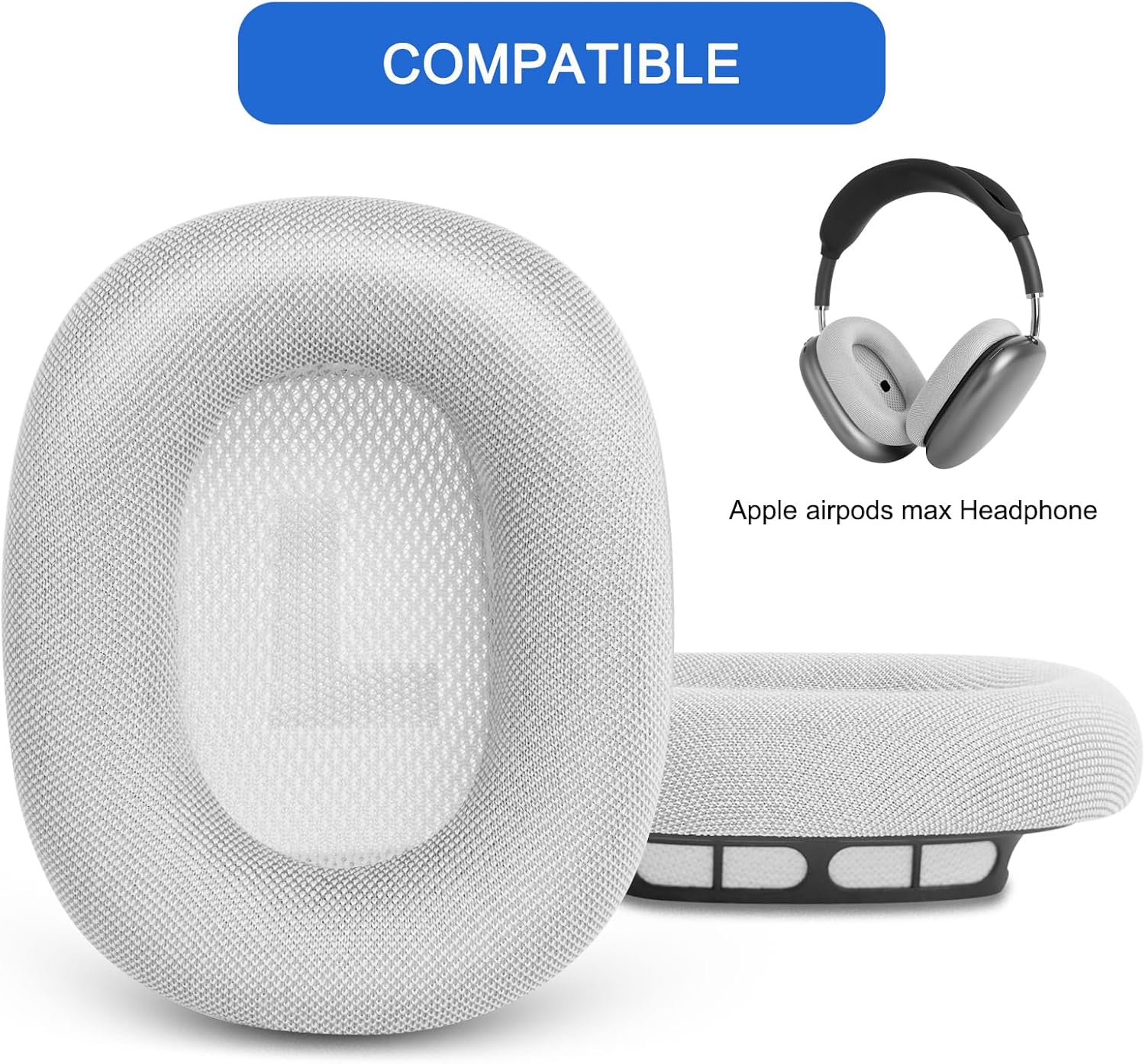 Ear Cushions for AirPods Max - Ear Cups Replacement Cover - Upgraded Memory Foam for Apple Air Pods Max Headphones - Like Original (Silvery) - Image 2