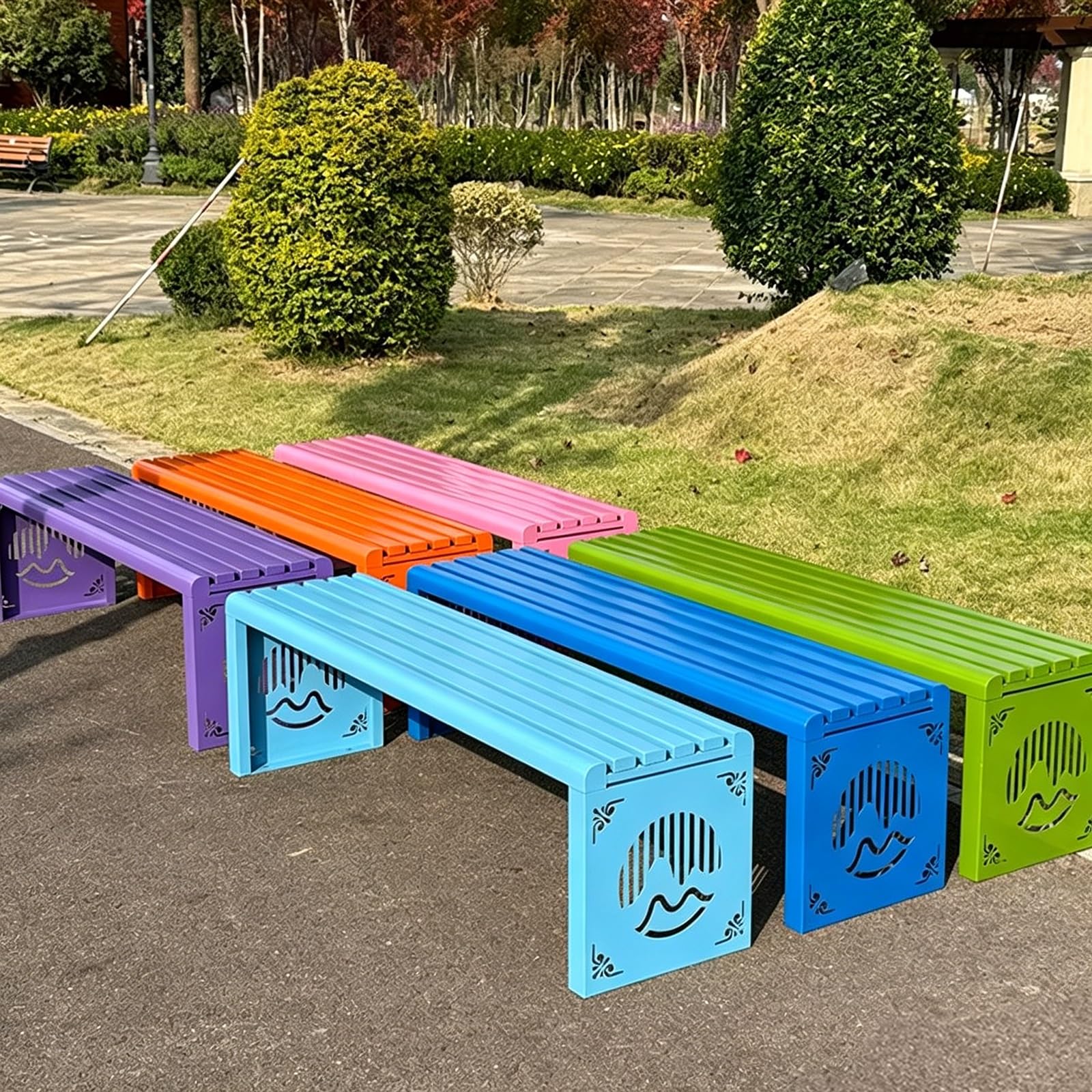 Panchina da Esterno Resistenti Alle Intemperie Panchina da Giardino 2 Posti Panca da Esterno in Acciaio Zincato per Parchi Centri Commerciali Portata Massima 200kg(Orange,100x40x45cm)