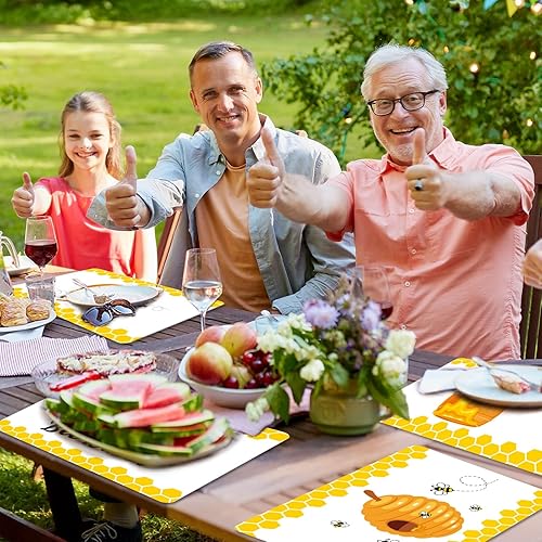 Miniatura 6 de Juego de 6 manteles individuales de abeja de miel, manteles individuales de plástico de verano, manteles individuales de mesa amarillos con tema de