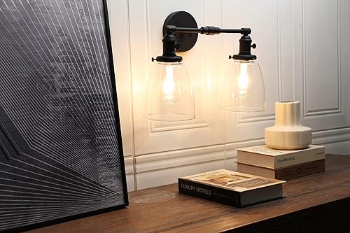 Miniatura 3 de Phansthy Aplique de pared negro doble aplique con doble pantalla de vidrio transparente de 5.6 pulgadas (negro)