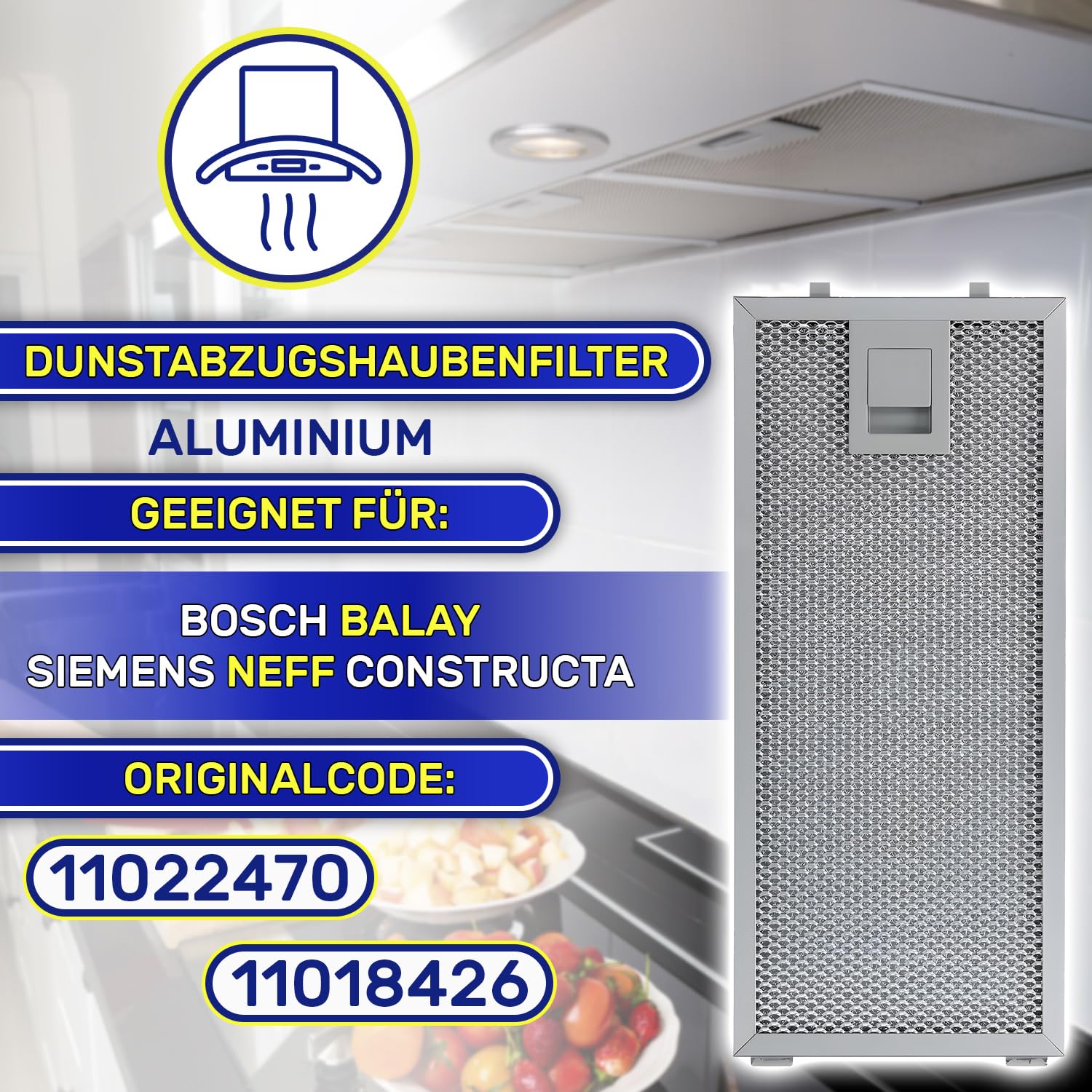 Aluminium Metallfilter Dunstabzugshaube 250 x 110 x 8 mm mit dem Originalcode 11022470 11018426 für Bosch für Balay für Siemens für Neff - Garantie 10 Jahre - MONTERAL