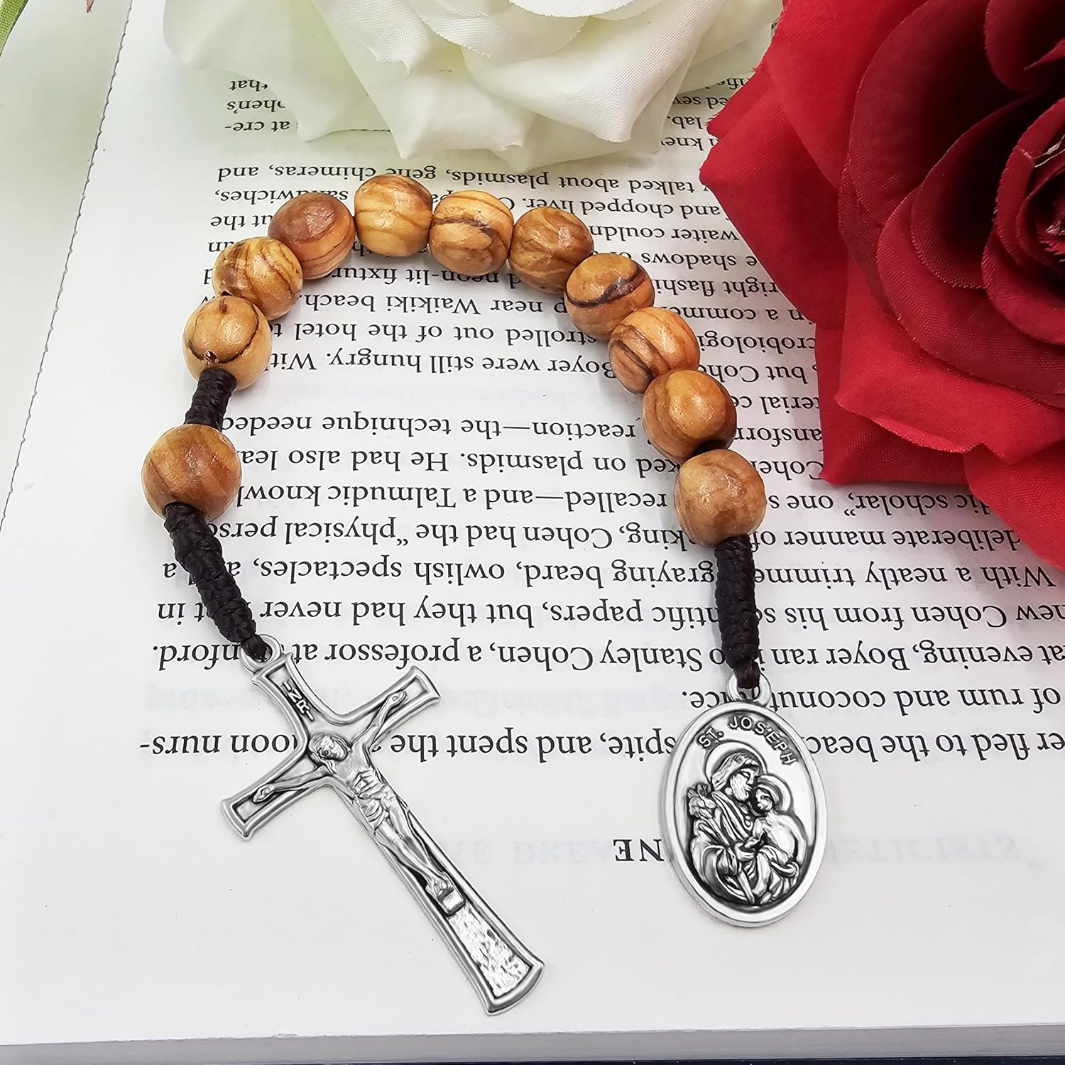 TALISMAN4U Sacred Heart of Jesus Miraculous Medal One Decade Pocket Rosary 10 mm Olive Wood Prayer Beads Open Style Tenner Rosaries for Men Women Handmade Catholic Gift Linen Rosary Pouch - Image 7