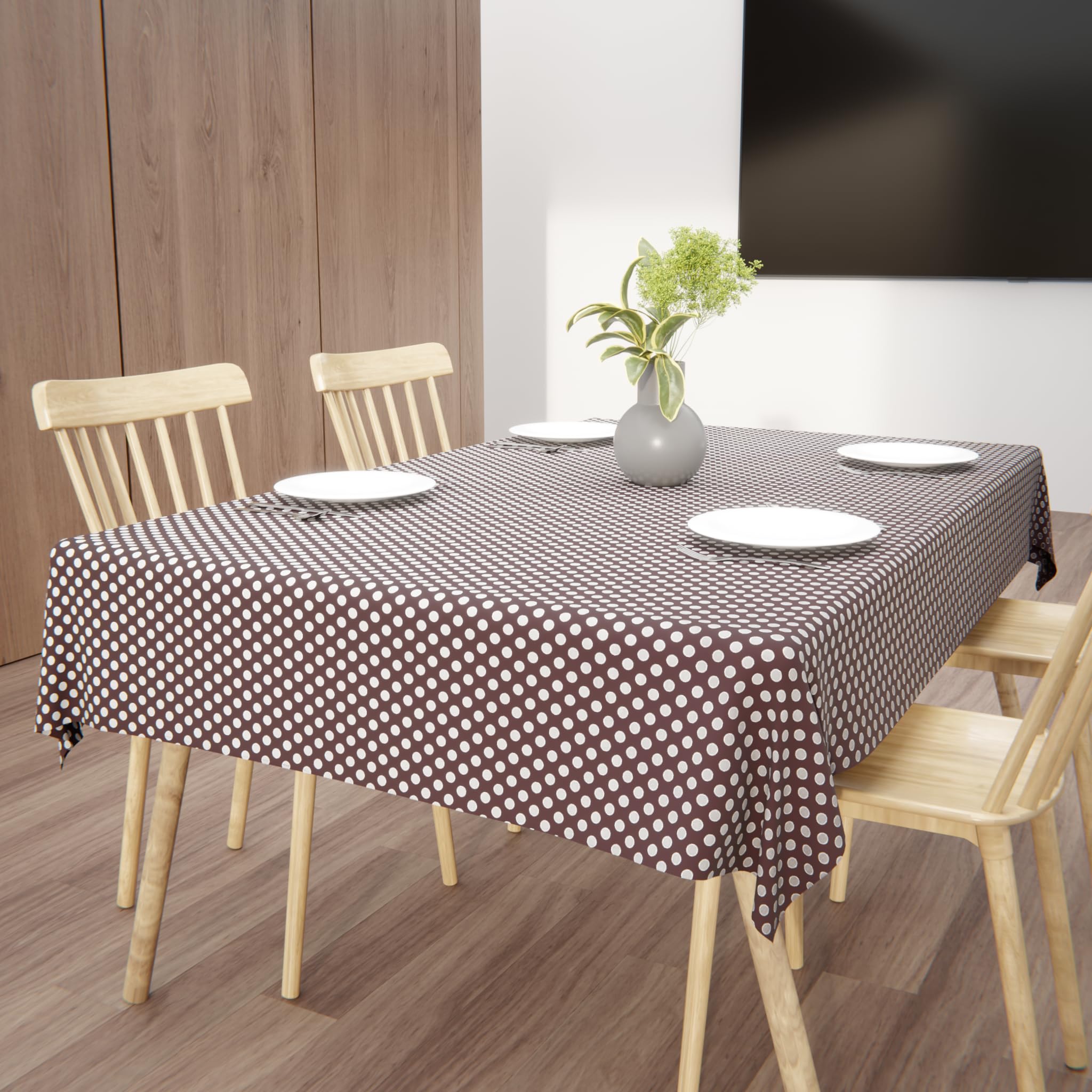 Wings Star Dining Table Cover for 6 Seater, 60 x 90 inch Size, Waterproof and Dustproof Table Sheet,Dining Table 6 Seater Waterproof Cover, Dotted Brown