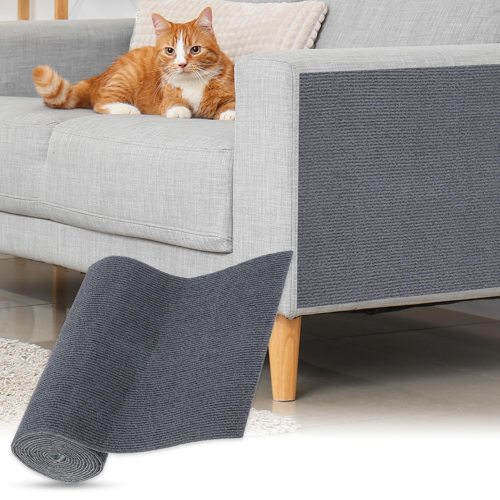 sourcing map Self-Adhesive Cat Scratching Mat, 1 Roll 118" x 11.8" Couch Protector from Cat Claws for DIY Sofa, Wall, Doors, Cut Anti Cats Scratch Pad Carpet Mat, Dark Gray