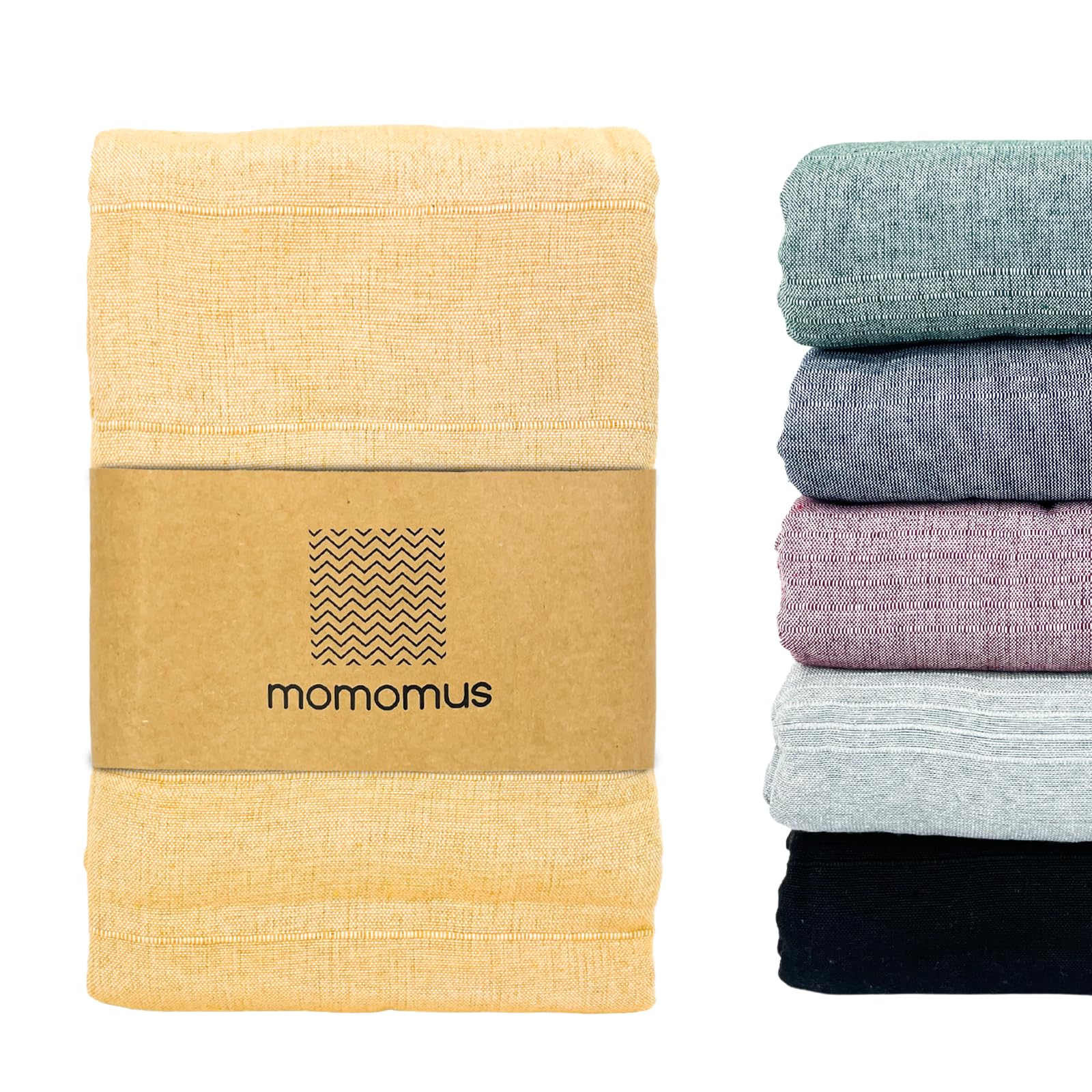 MOMOMUS Summer Sofa Blanket – Thin Multipurpose Bedspread for Beds – Lightweight, Practical, Bohemian Style – Ideal as a Sofa Cover, Sofa Cover or Plaid for Bed – Mustard, 230 x 260 cm