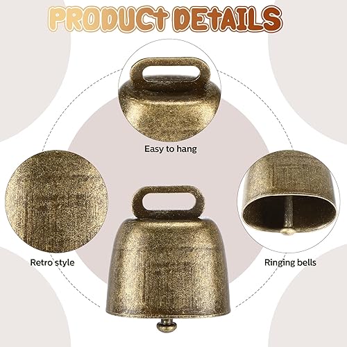Miniatura 3 de 40 campanas de cobre para ganado, caballo, ovejas, pastoreas, cabras, animales de granja, campanas de bronce fuertes, campanas de vaca de metal para