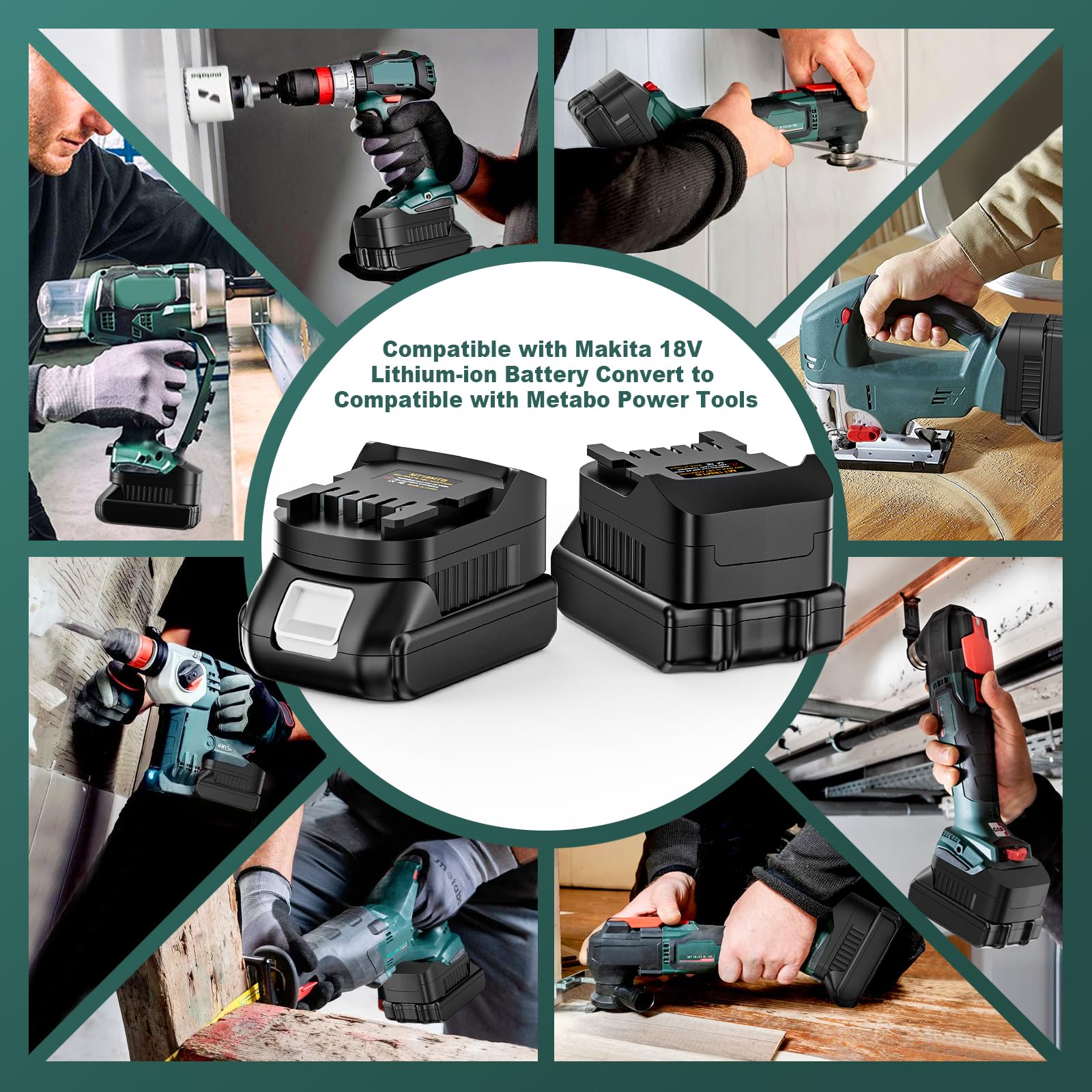 Aikeec Adaptador de Batería Compatible con Makita 18V Li-Ion, Convertidor para Herramientas Eléctricas Metabo 18V (Solo Herramienta, No Compatible con Serie HPT y baterías LiHD)