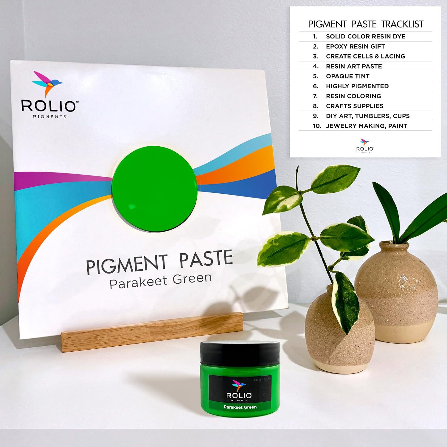 Rolio Green Pigment Paste for Epoxy Resin – Parakeet Green, 2oz Jar – Opaque Epoxy Colorant, Resin Dye Paste, High-Intensity Pigment Paste for Art, Jewelry, Crafts, Tumblers & DIY Projects