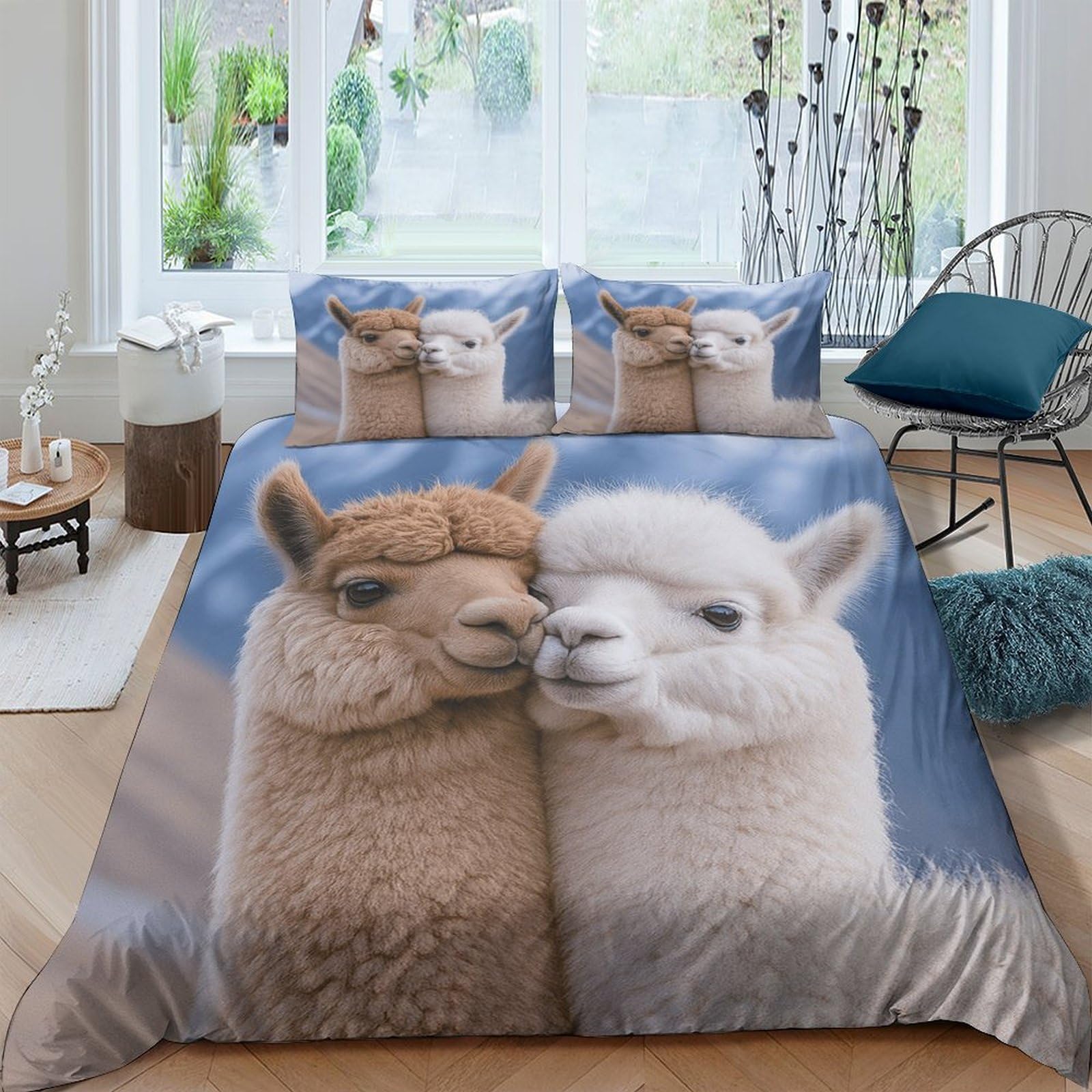 Ctjqhvkz Style-9 3D Printed Alpaca Couple Fitted Sheet Microfiber Soft Breathable Animal Art Mattress Cover For Bedroom Dorm Decor Single（135X200cm）