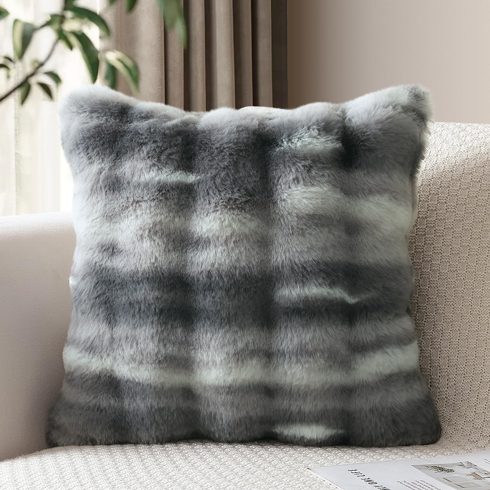 JOTOM Set of 1 Plush Cushion Cover 40x40 cm Soft Decorative Throw Pillow Cover Fluffy Faux Fur Pillowcase for Couch Sofa Bedroom Pillow 16x16 Inch (Dark Grey) — image 1