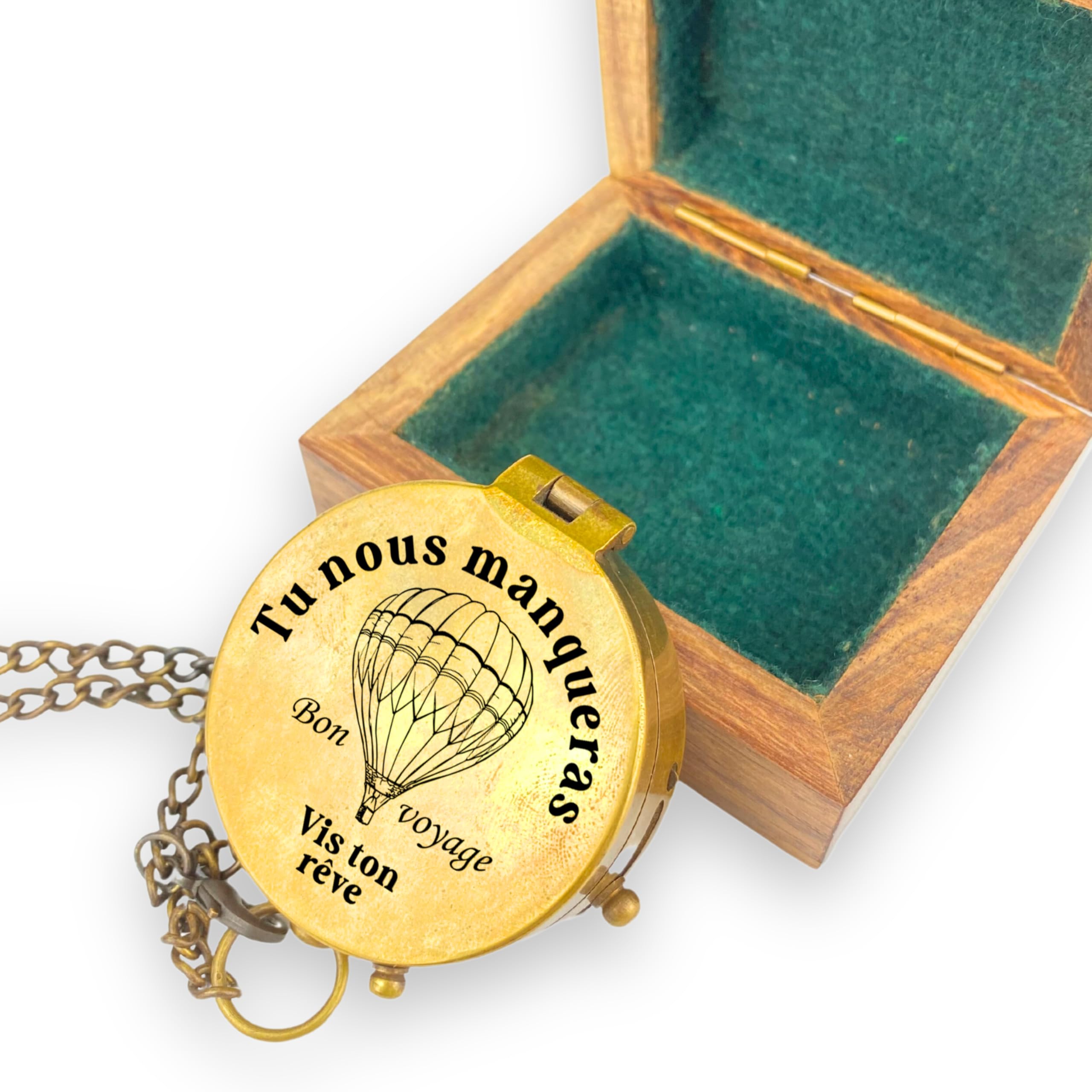 Boussole personnalisée avec gravure et texte au choix - Différents designs - Étui en cuir en laiton - Superbe idée cadeau