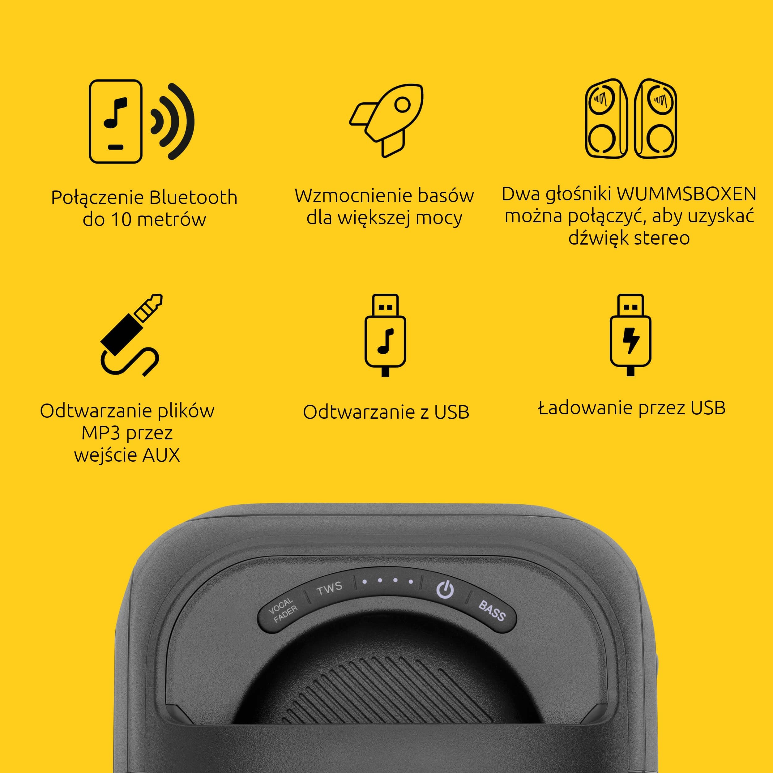 TechniSat LAUTA WUMMSBOX – przenośny głośnik Bluetooth Premium (160 W Peak, potężny dźwięk 103 dB, głęboki bas Bass Boost, TWS, 12 h pracy, LED, wodoodporność IPX4, 80 W RMS, idealny na imprezy)