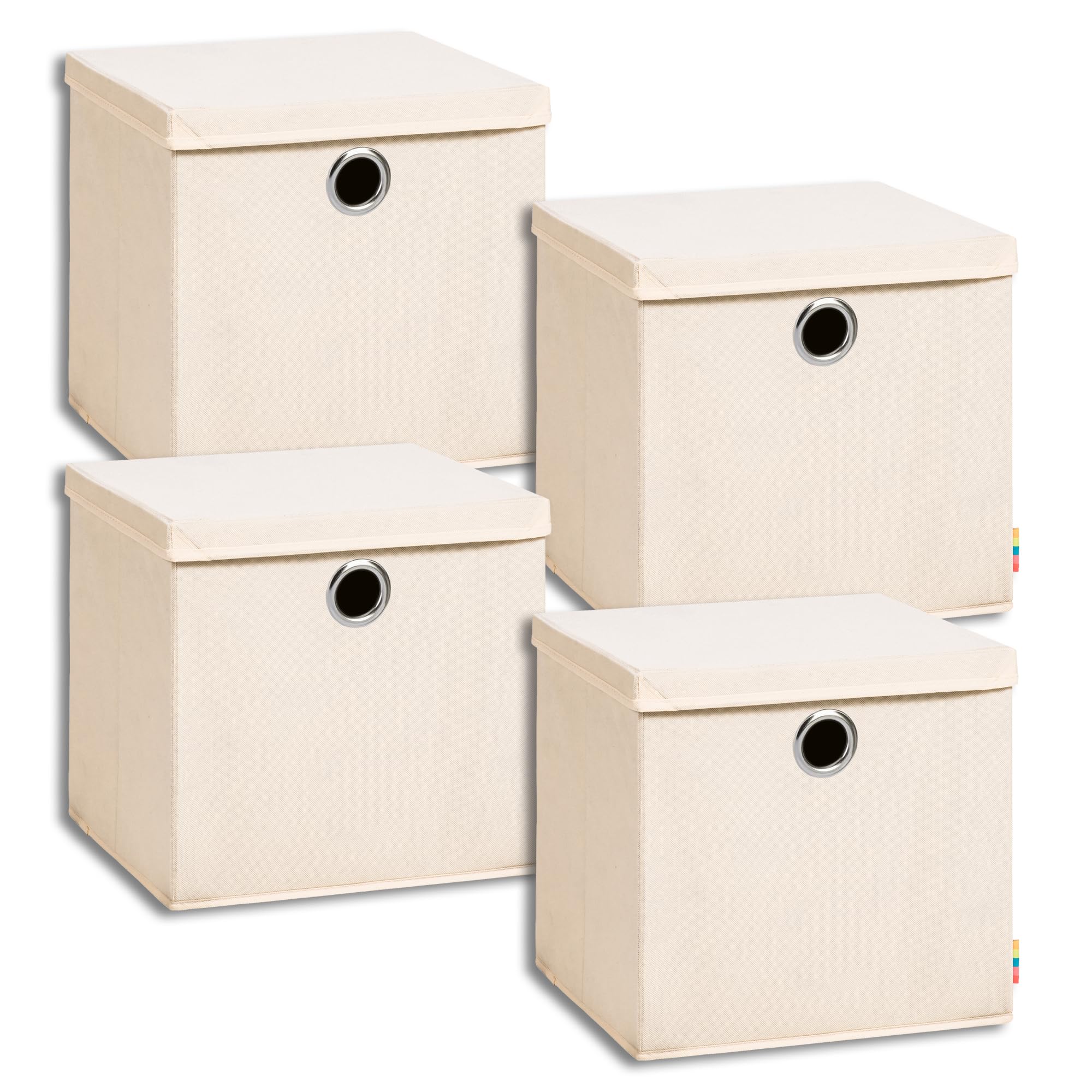 Juego de 4 cajas de almacenamiento de 33 x 33 x 33 cm con tapa, asas extragrandes, estables y plegables, para estantería Kallax, ideal para el hogar y la habitación de los niños, color