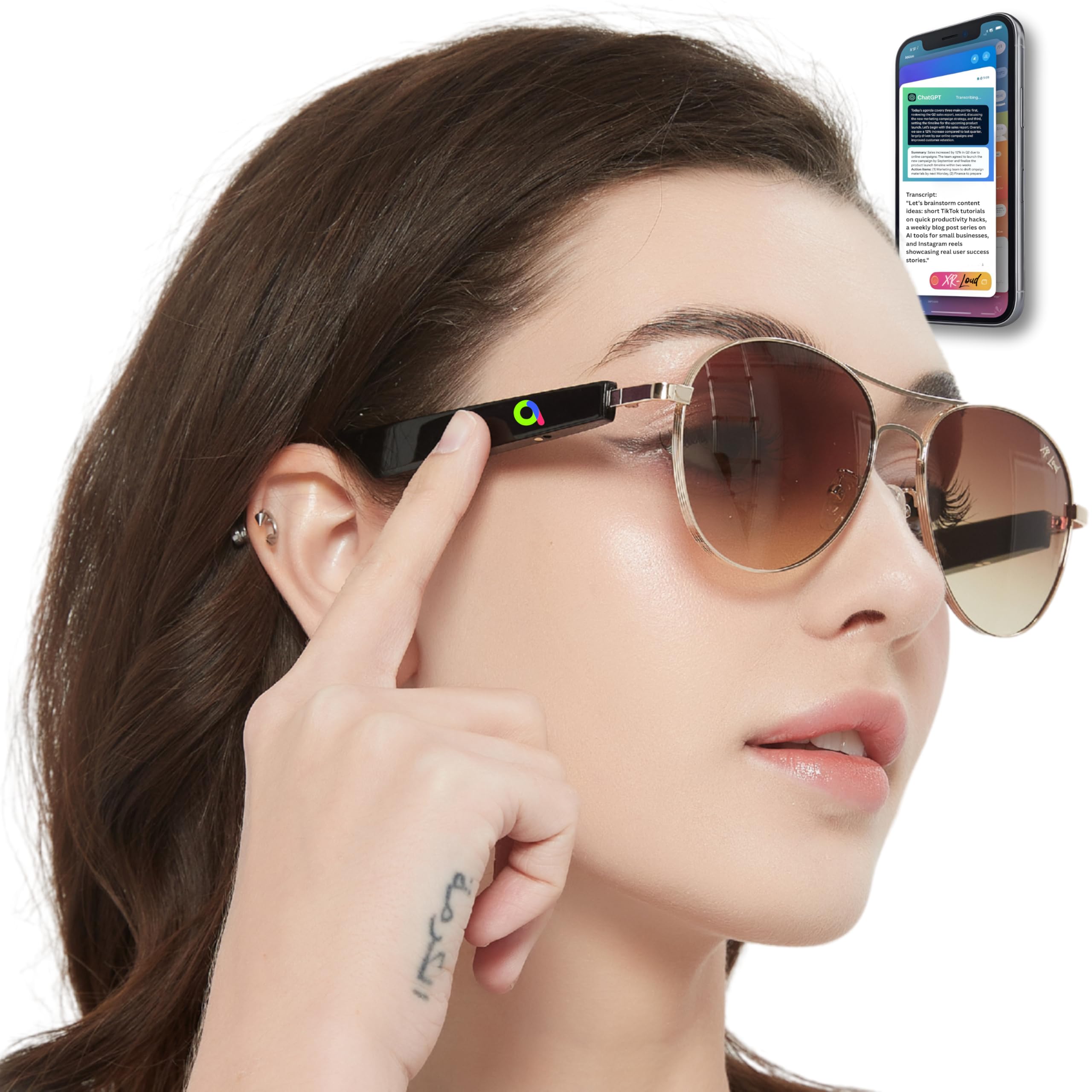 Bluetooth Smart Glasses for Women Men, with Speakers New 5.3 Android Siri Touch and Voice Assistant, 120H SB, Tan Color Aviator Snug-Fit Sunglasses-image-20