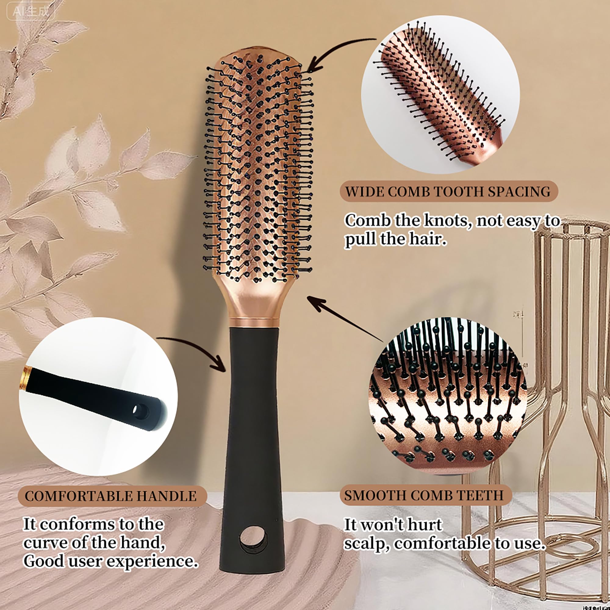 Elodyunhc Hair Brush, 9 Row Hair Brush for Men & Women, Styling Brush for Wet & Dry Hair, Thick - Image 2