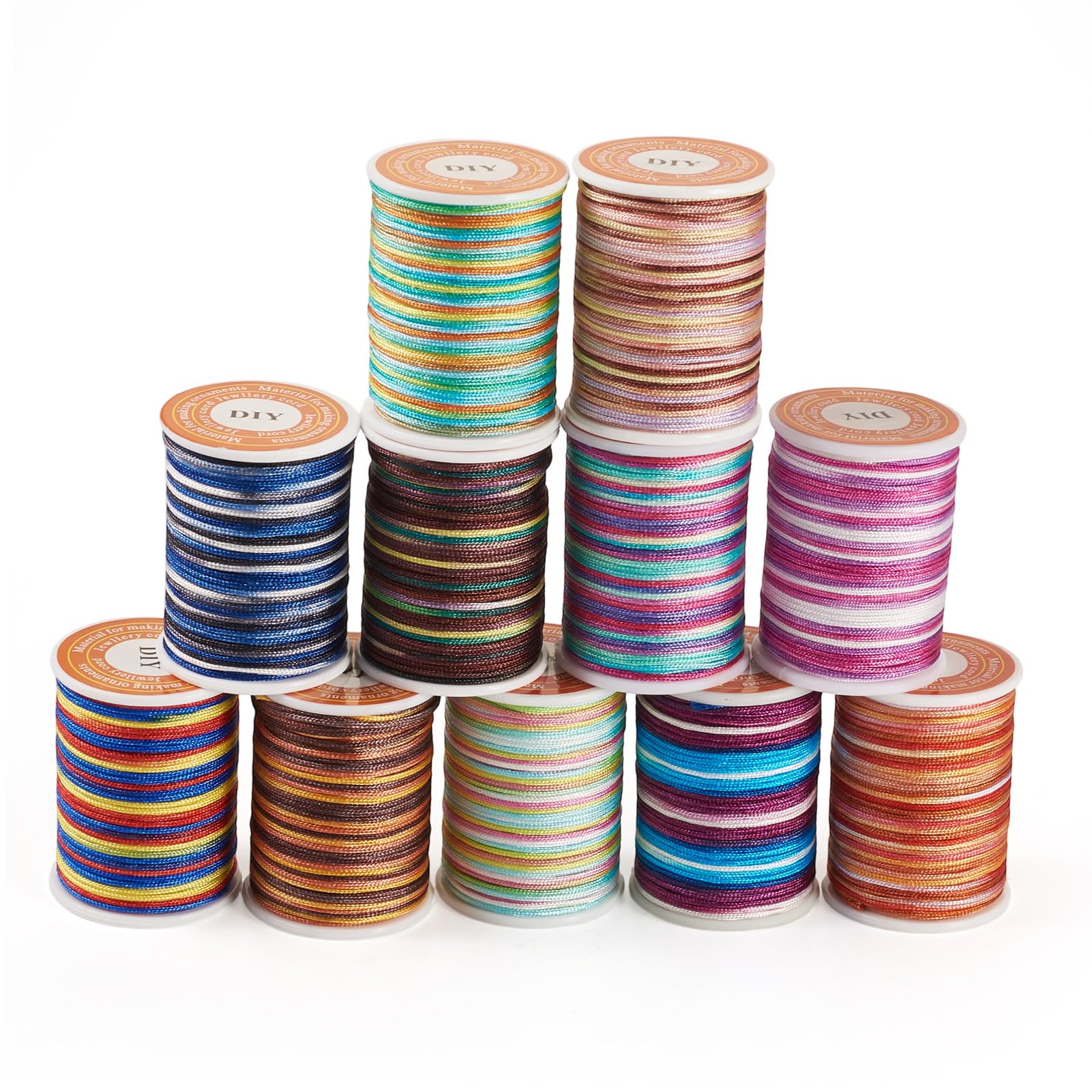 Cheriswelry 11 Rolls Polyester Beading Cord Thread 0.7mm Rainbow Colors Braided Cord Thread String Rope for Chinese Knotting Kumihimo Macramé Jewelry Making