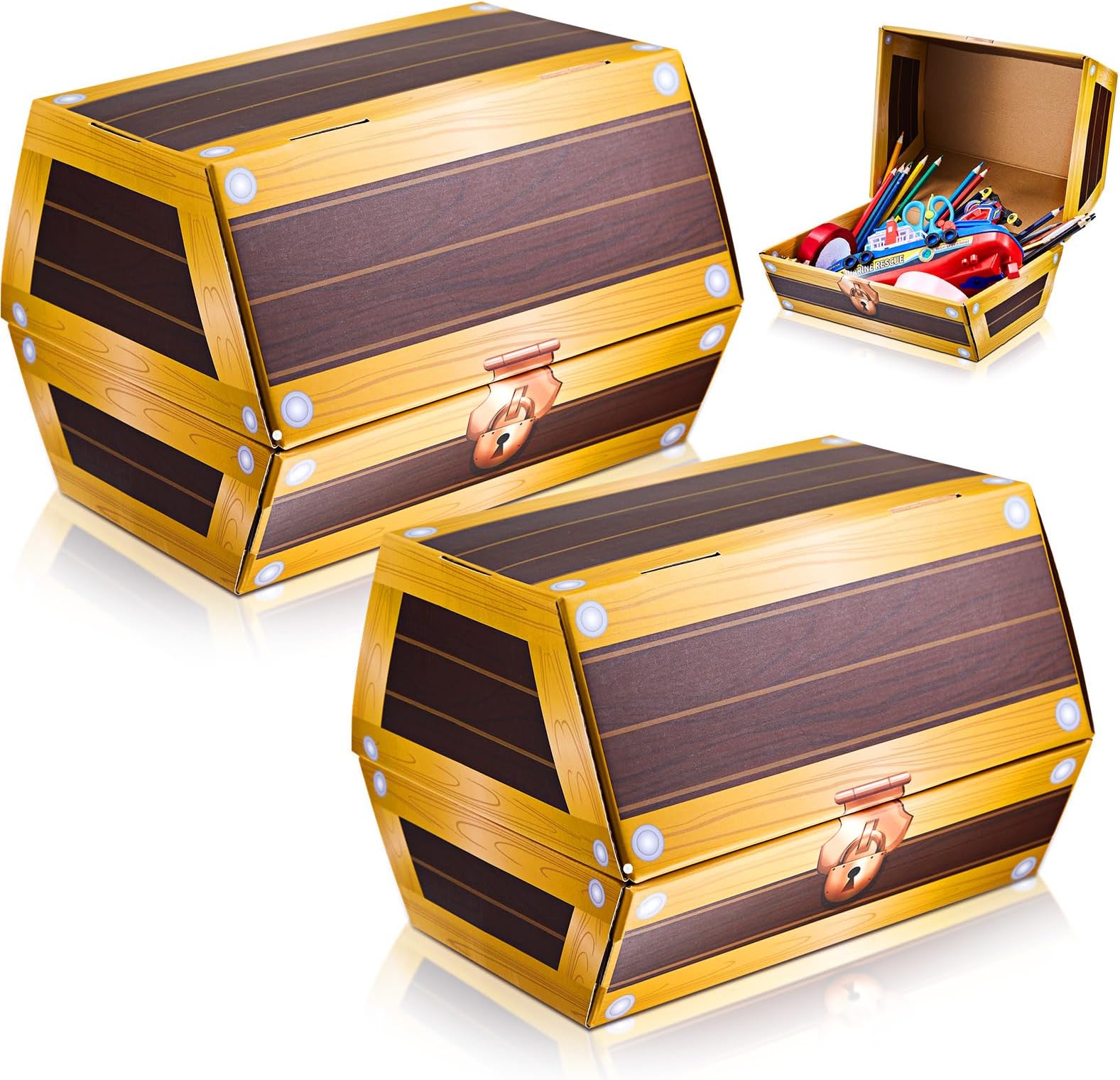 Yeaqee 2 Pcs Pirate Prize Treasure Box Treasure Pirate Chest Large Treasure Cardboard Box Kids Prize Box for Kids Birthday Classroom Supplies Treasure Hunt Game, 9.8 x 7.1 x 8.5 Inch