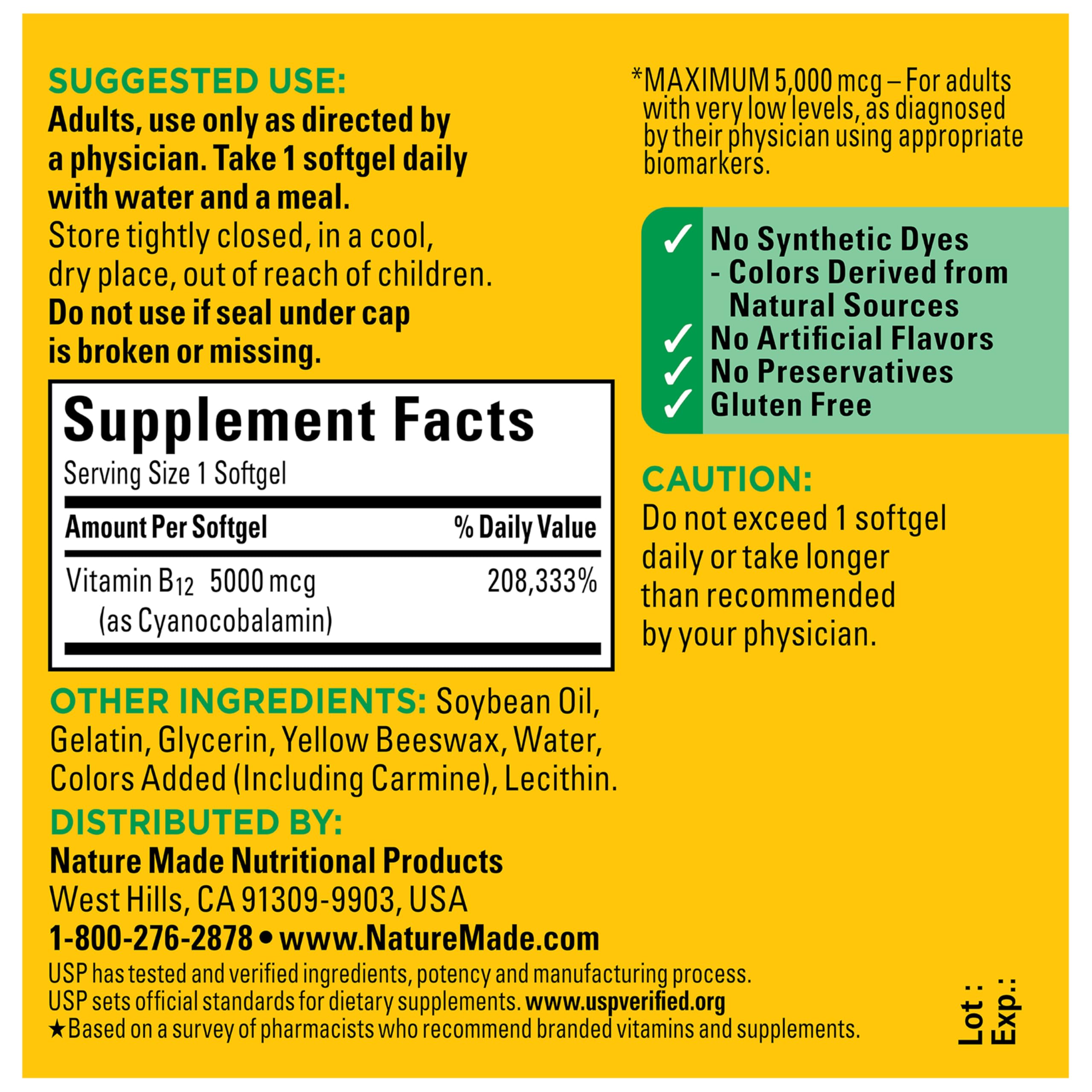 Maximum Strength Vitamin B12 5000 mcg Softgels, 60 Count