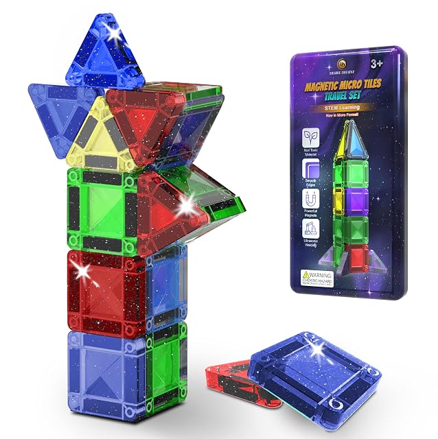 Desire Deluxe Micro Bloques Magnéticos de Construcción - Juguete Educativo Stem de Viaje para Niños, Juguete Sensorial Montessori Magnético para Niños y Niñas 3+ Años (18 Piezas – Brillo)