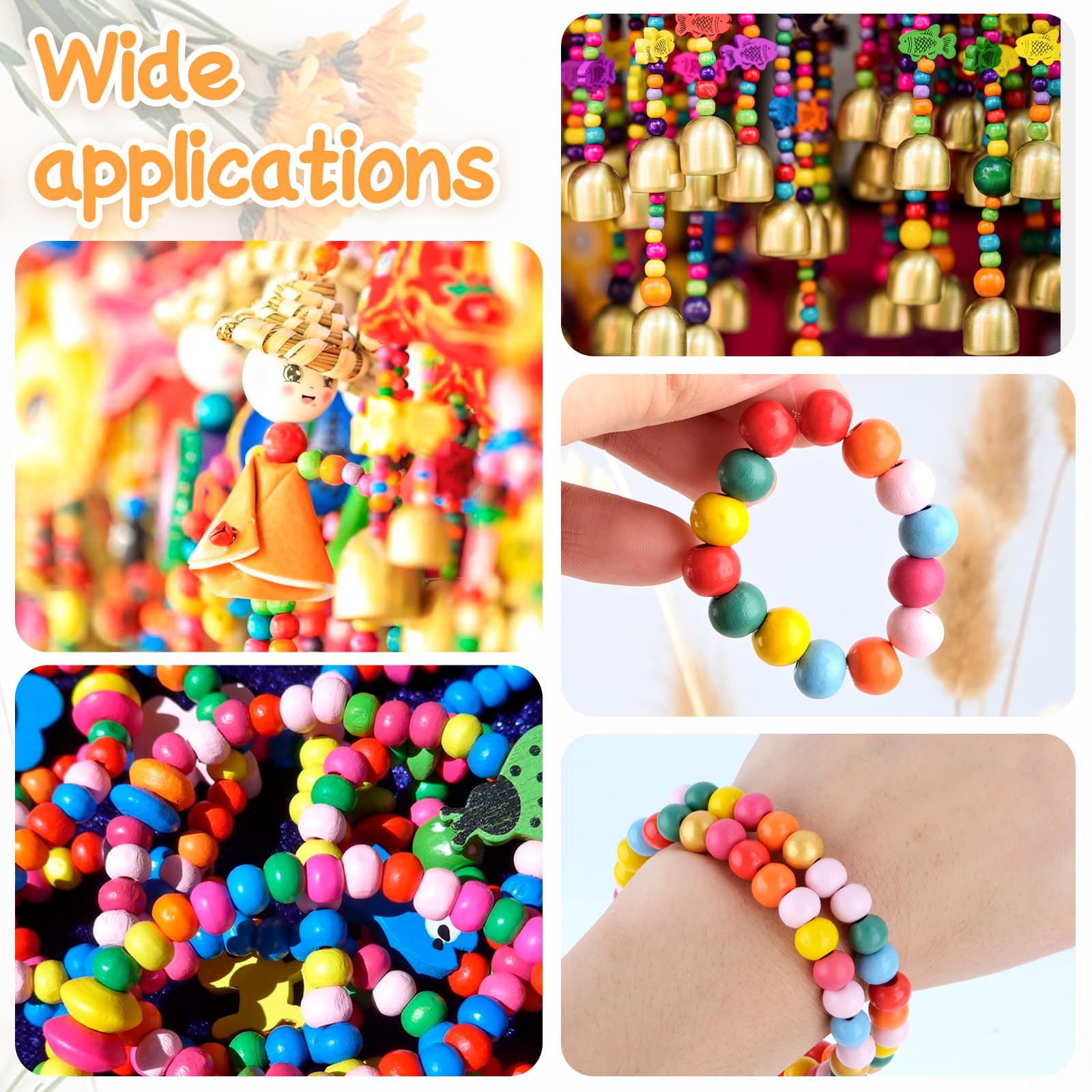 Perles En Bois à Enfiler - Lot De 800 (8mm, 12 Couleurs) - Pour Bijoux DIY, Bracelets, Colliers - Loisir Créatif Adultes Et Enfants (dès 3 Ans)