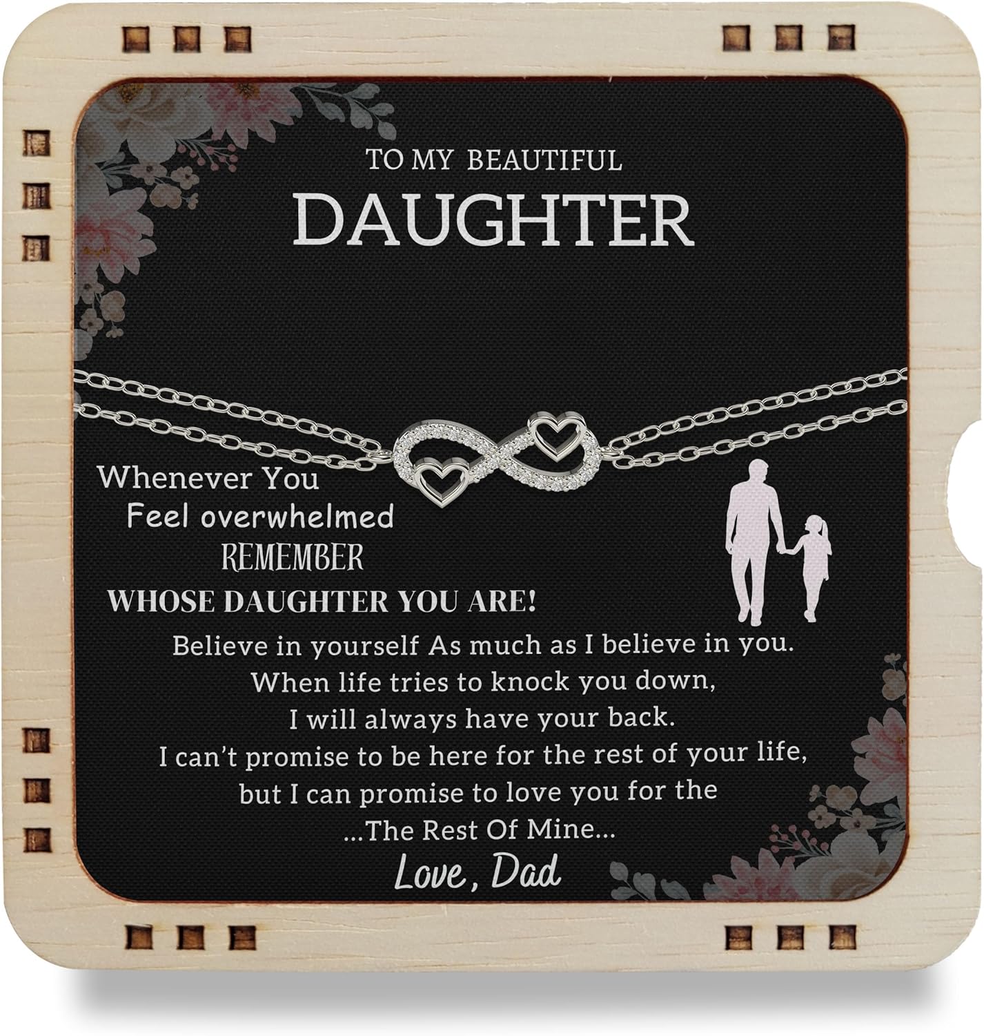 To My Daughter Bracelet From Dad With Heartfelt Message & Elegant Box, Valentines Day Gifts For Daughter From Father, 925 Silver, Infinity Bracelet Gift From Daddy On Birthday, Graduation