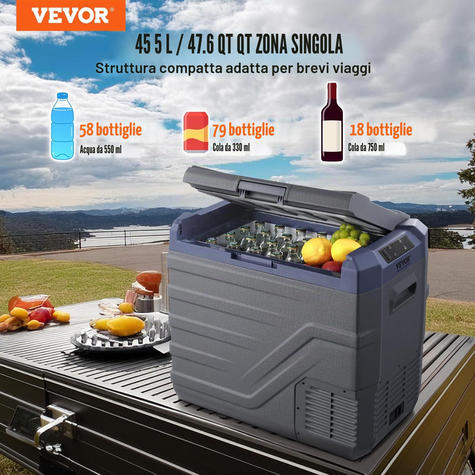 VEVOR Frigorifero per Auto 45L 12V Compressore Congelatore Portatile Zona Singola
