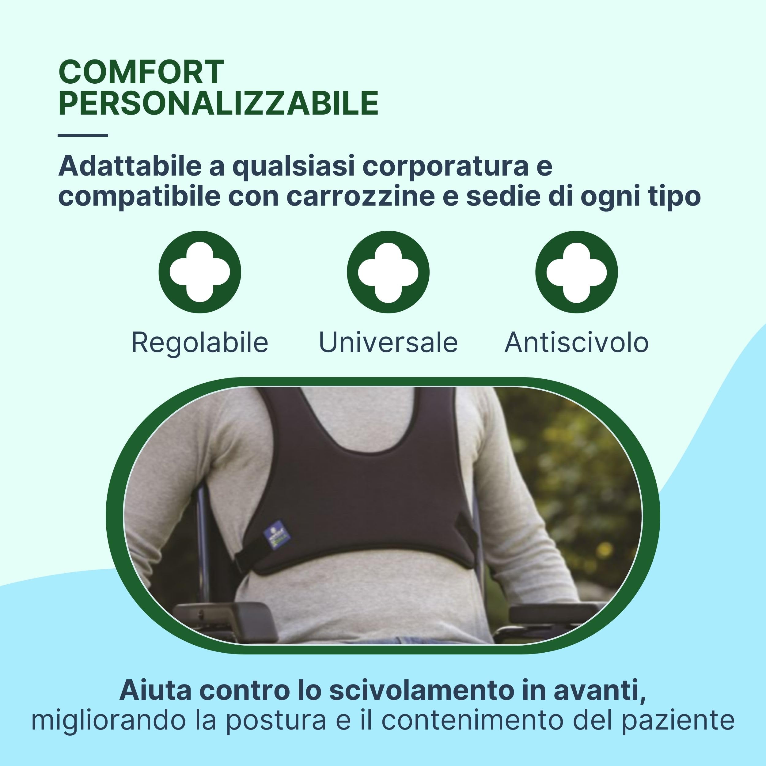 Cintura per Sedia a Rotelle Pettorale a Corpetto, Cintura Sedia Rotelle Imbottita e Regolabile con Supporto a X