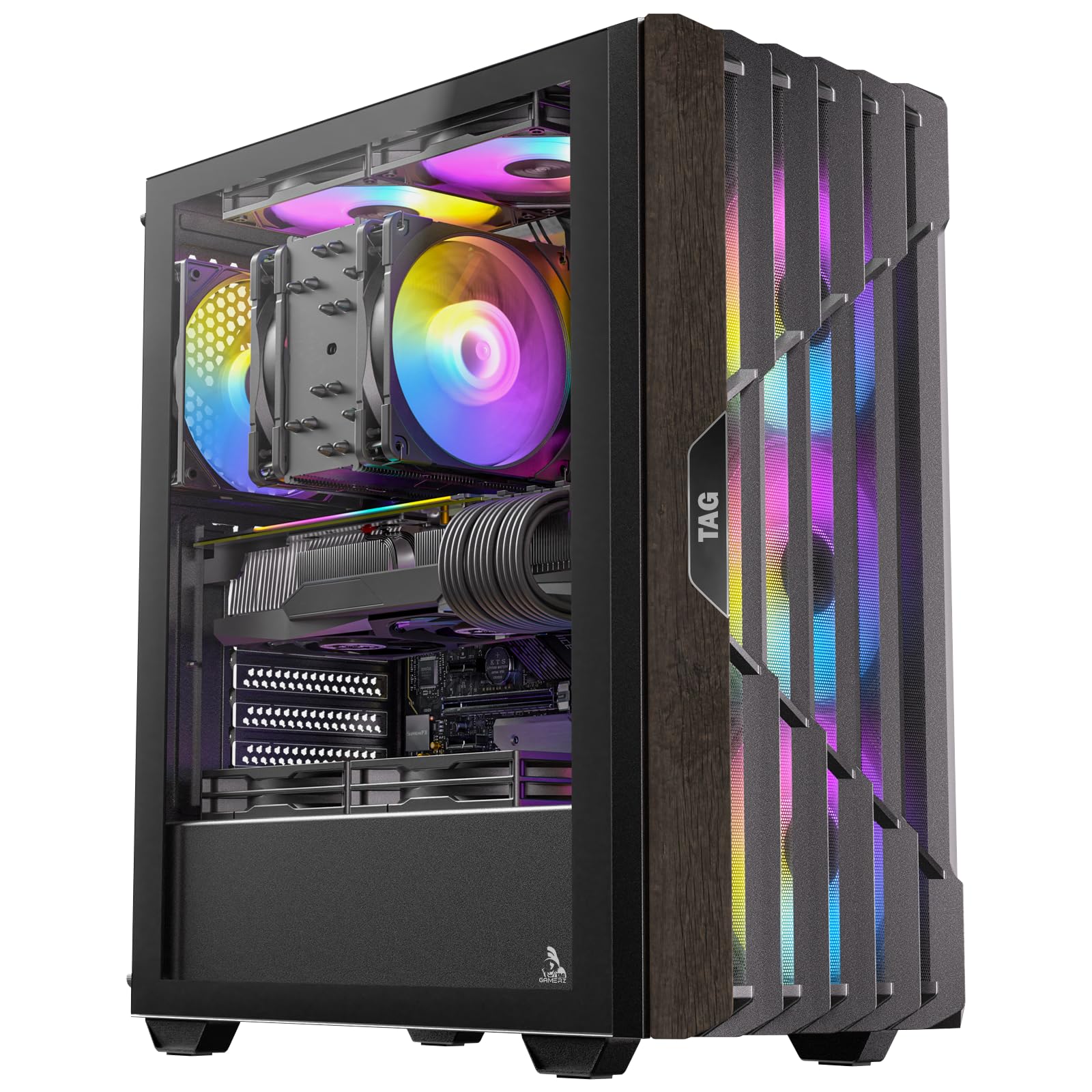 TAG Gamerz Stellar Elite Mid Tower Computer Case/Gaming PC Cabinet, Mesh Front with Oak Wood Accents, 4X 120mm Pre-Installed ARGB Fans, Supports ATX, M-ATX, ITX, 360mm Radiator, Thick Tempered Glass-image-26