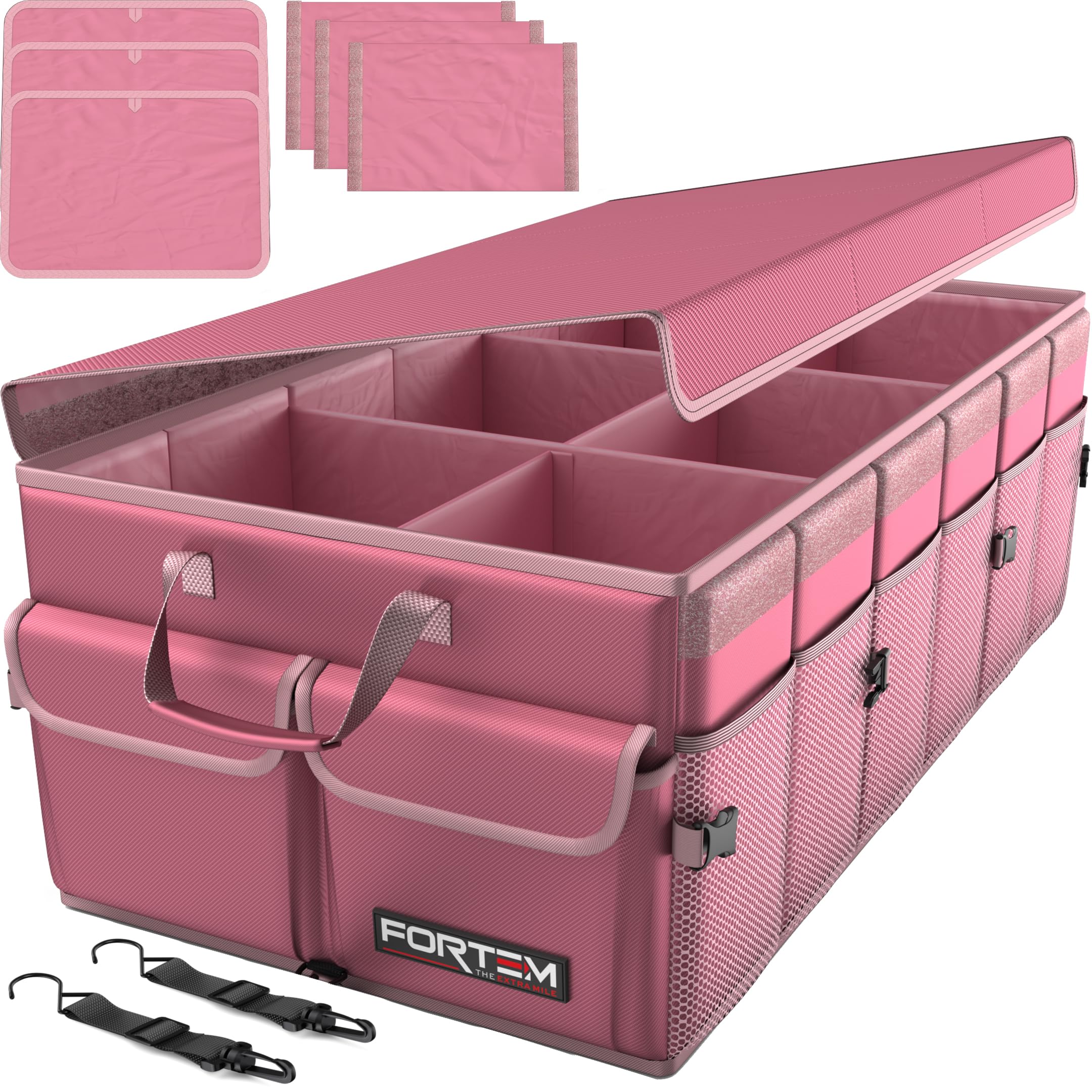 FORTEM Car Boot Organiser, Collapsible Multi Compartment SUV Organizer, Foldable Storage for Car Accessories for Women Men, 600D Oxford, Non Slip Bottom, Securing Straps, Soft Cover (85L)