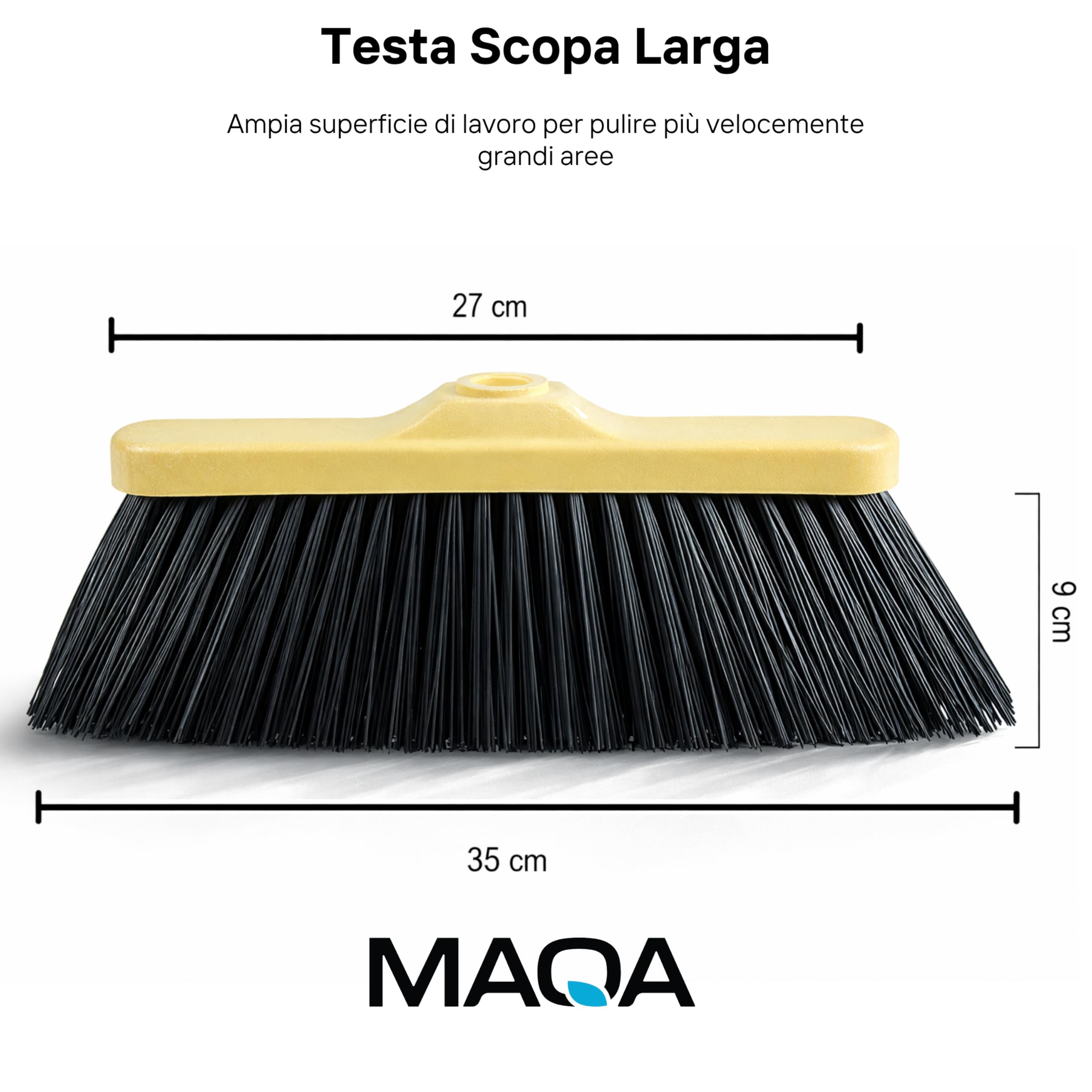 Scopa Esterno Industriale 27 cm, con Setole Fitte e Rigide Ideale per Giardino Balcone Cortile e Vialetti, Scopa Per Esterni, COMPATIBILE al 100% con tutti i manici, Uso Domestico (27 cm)