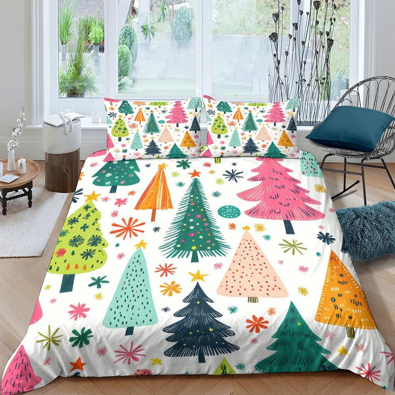 Ctjqhvkz Style-10 3D Printed Colorful Christmas Tree Fitted Sheet Microfiber Soft Non-Slip Bed Cover For Bedroom Guestroom Dorm Decor Single（135X200cm）