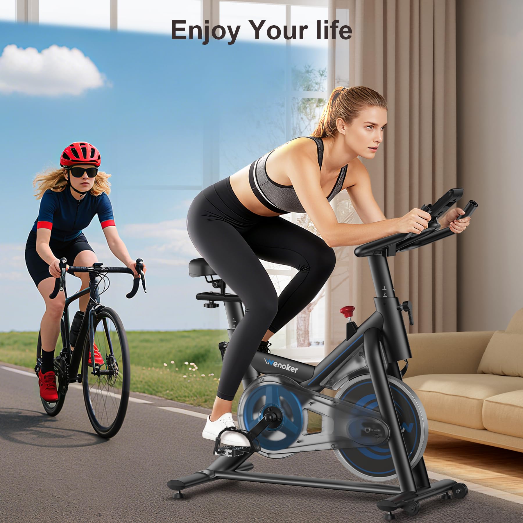 [2026 Update] WENOKER Heimtrainer – Flüsterleises Indoor Spinning Bike, Ergometer mit Magnetwiderstand, schwerem Schwungrad, LCD-Monitor, stationäres Fahrrad, Belastbar bis 160 kg