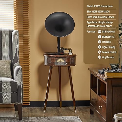 Miniatura 3 de Tocadiscos Gramophone, tocadiscos de vinilo estilo italiano con controlBluetoothUSBFM, tocadiscos vintage, tocadiscos de 2 velocidades (3345),