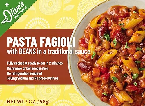 Miss Olives Pasta Fagioli - Comidas listas para microondas, baja en sodio y saludable, 7 onzas (paquete de 12)