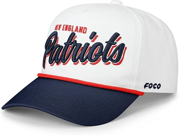 FOCO Men's New England Patriots Cap NFL Team Logo Monty Script Marquee RF Hat, White