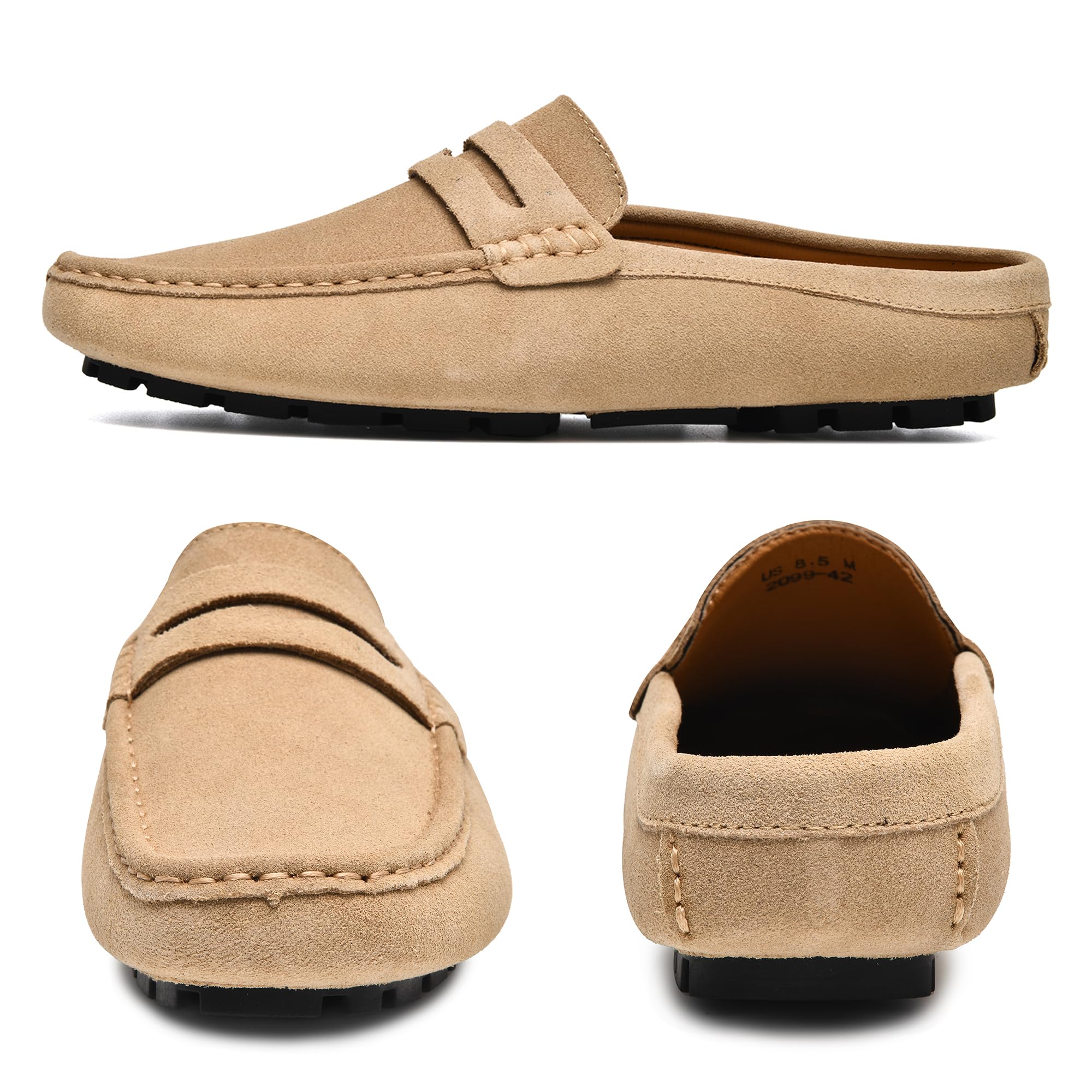 Go Tour Handgefertigte Wildleder-Pantoletten für Herren, Clog, atmungsaktiv, Leder, Schlupfschuhe, lässige Loafers