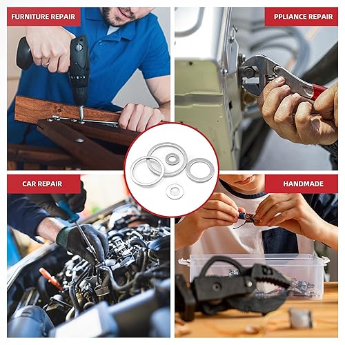 Miniatura 6 de AIMUNOK Kit de surtido de 185 piezas de arandelas aplastables de aluminio para tapón de drenaje de aceite, M5M6M8M10M12M14M16 repuesto para Honda