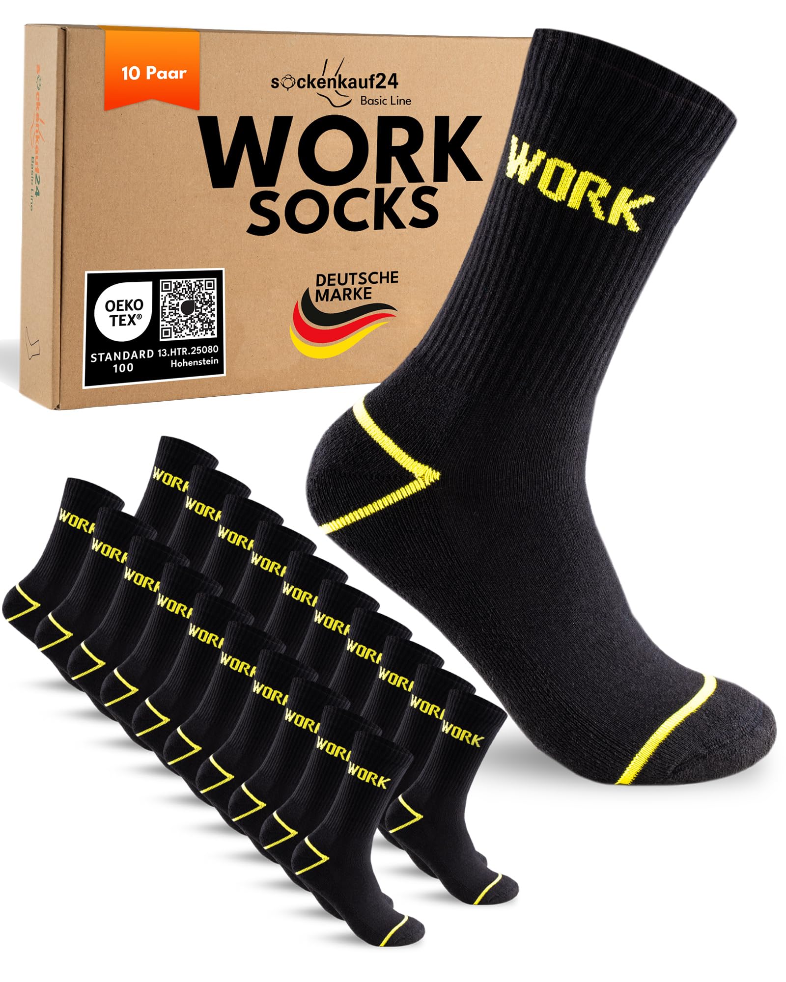 10 Paar Arbeitssocken Herren 47-50 Schwarz Work Socken Baumwolle