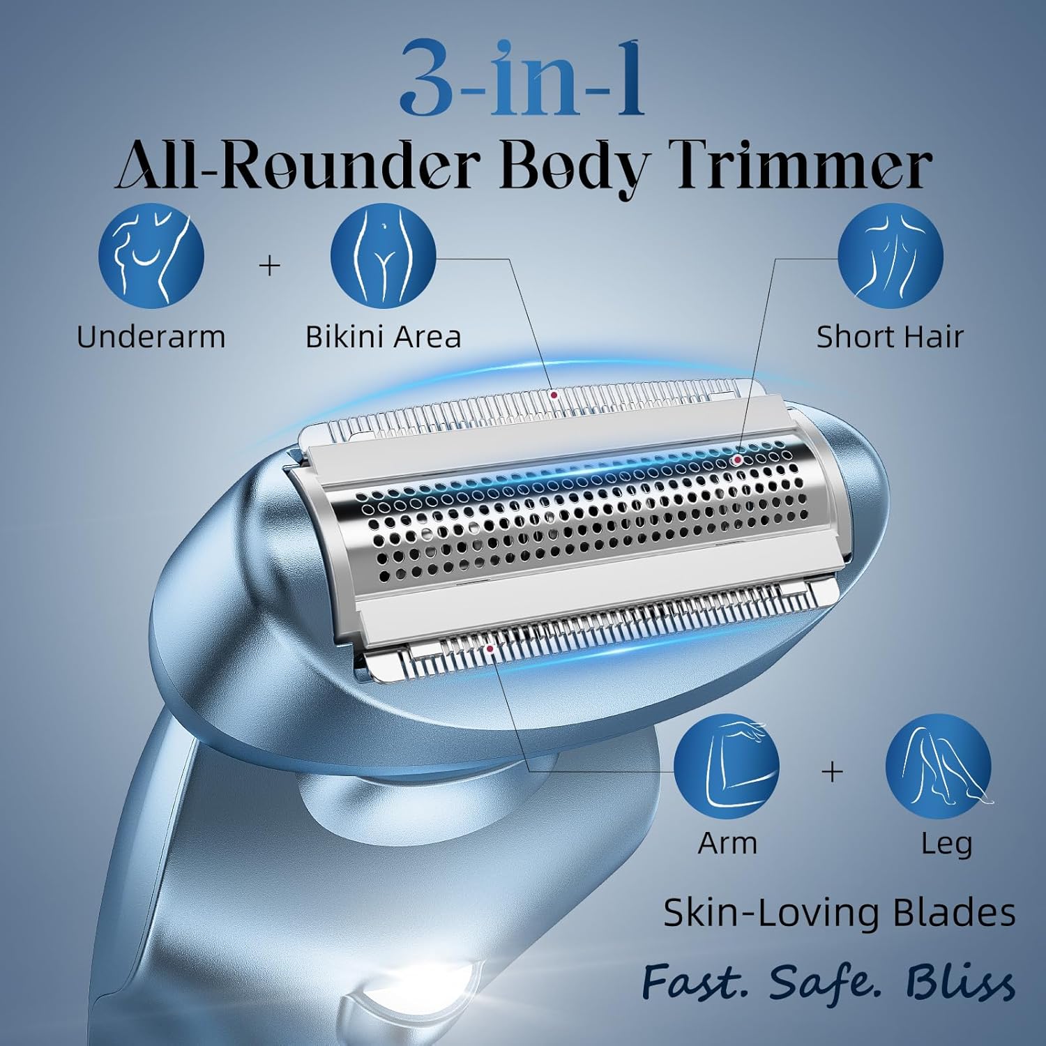 rategist Cordless Electric Razors for Women: Rechargeable Painless Bikini Trimmer for Body Hair - IPX7 Waterproof Shaver with LED Display for Face/Underarm/Leg Deep Blue - Image 3