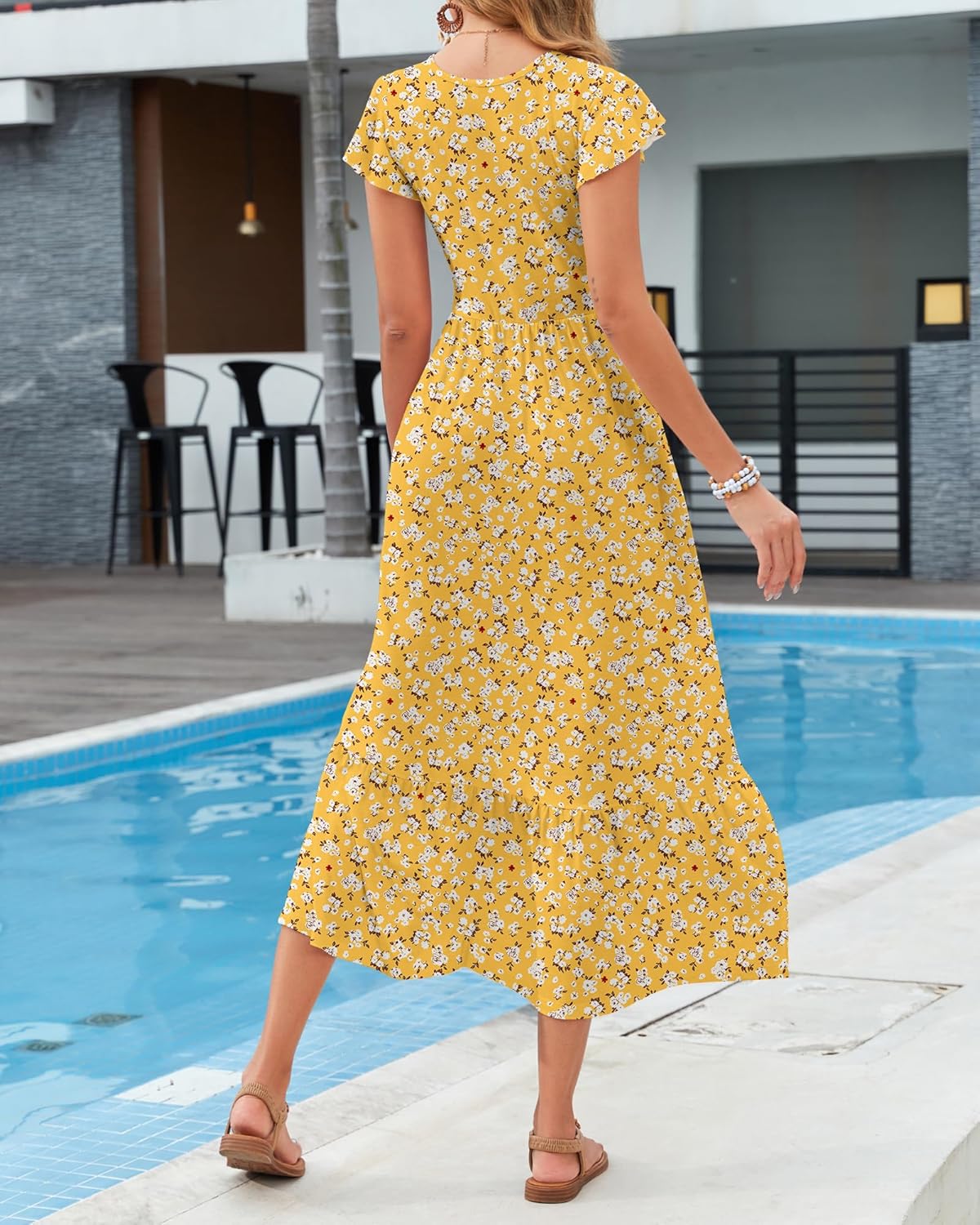 AUSELILY Womens Summer Maxi Dresses 2026 Casual Ruffle Sleeve Crewneck Loose Flowy Tiered Beach Sundress with Pockets - Image 3