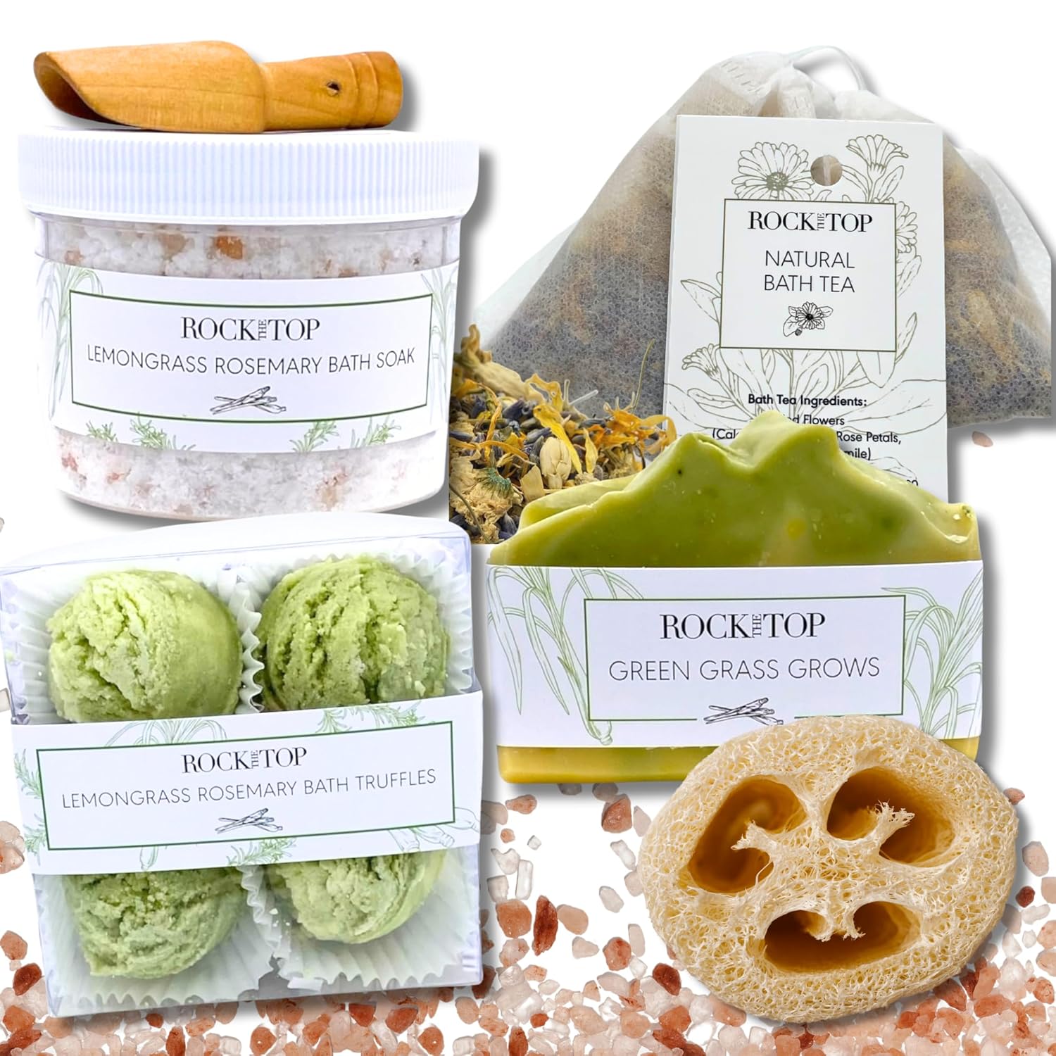 | 6 Lemongrass Rosemary Self Care Gifts for Women, Aromatherapy Epsom Salt Bath Soak, Lavender Soap, Bath Bombs, Bath Salts with Plant Based Loofa Dry Brushing Body Brush Gift | 6 Lemongrass Rosemary Self Care Gifts for Women, Aromatherapy Epsom Salt Bath Soak, Lavender Soap, Bath Bombs, Bath Salts with Plant Based Loofa Dry Brushing Body Brush Gift
