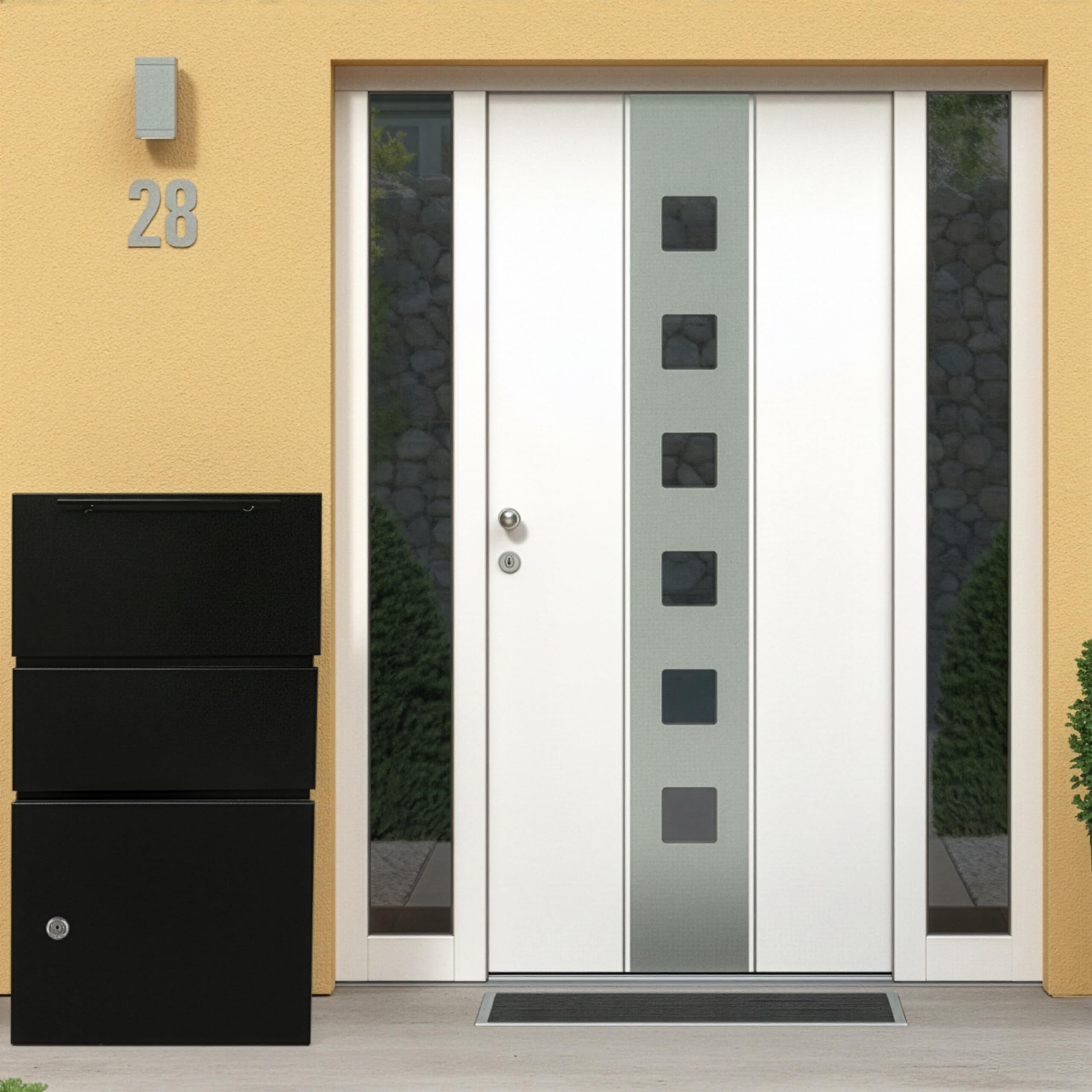 Relaxdays Cassetta Postale per pacchi, con sportello di Inserimento, 4 Chiavi, HxLxP: 82 x 44 x 22 cm, Ferro, Nera