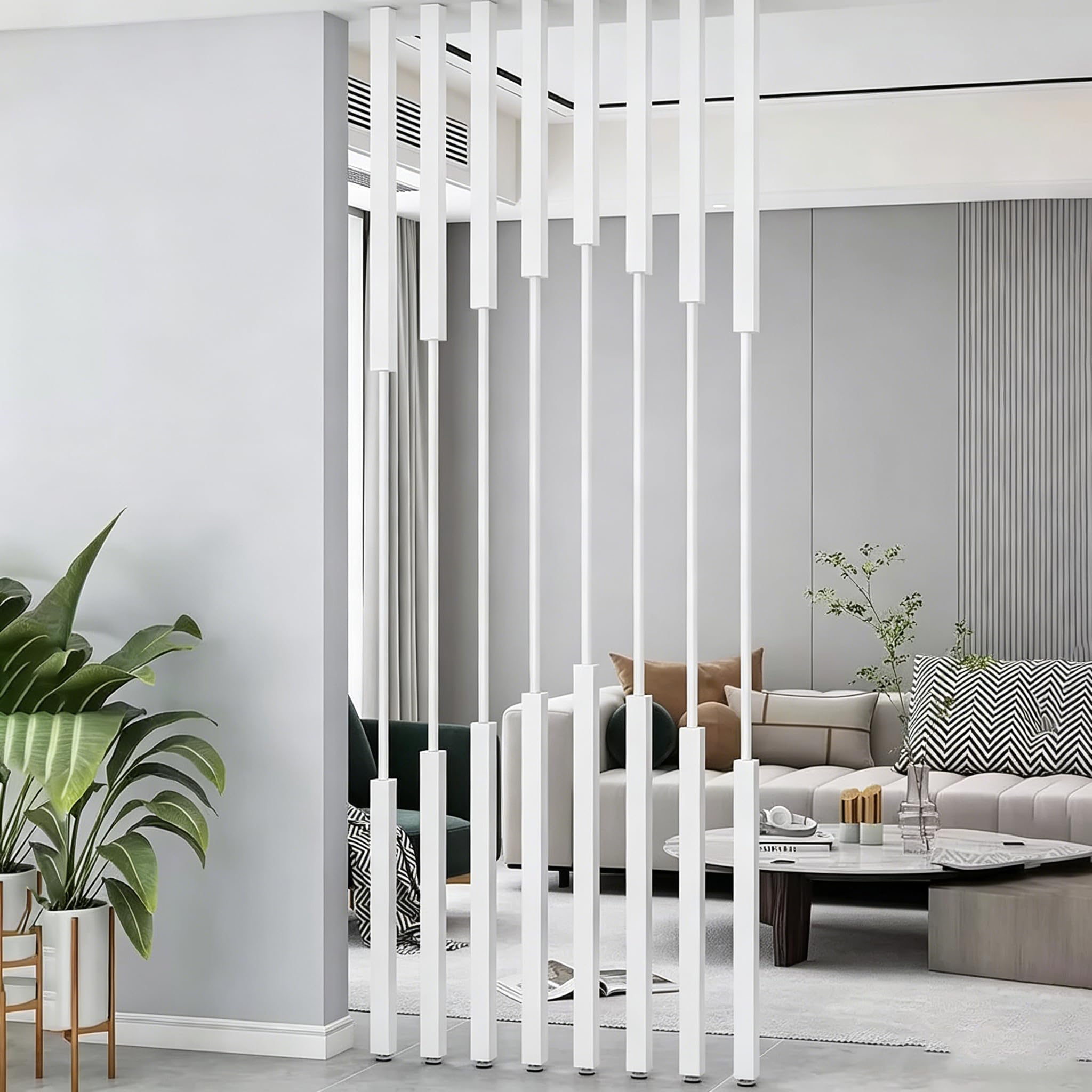 DLLDQBD 8pcs Metal Room Divider Cubicle Dividers Partition Wall Floor to Ceiling Slats，Room Seperating Divider Screens Column，Tall Room Divder Pole Post(Size:140cm(4.5ft),Color:White)